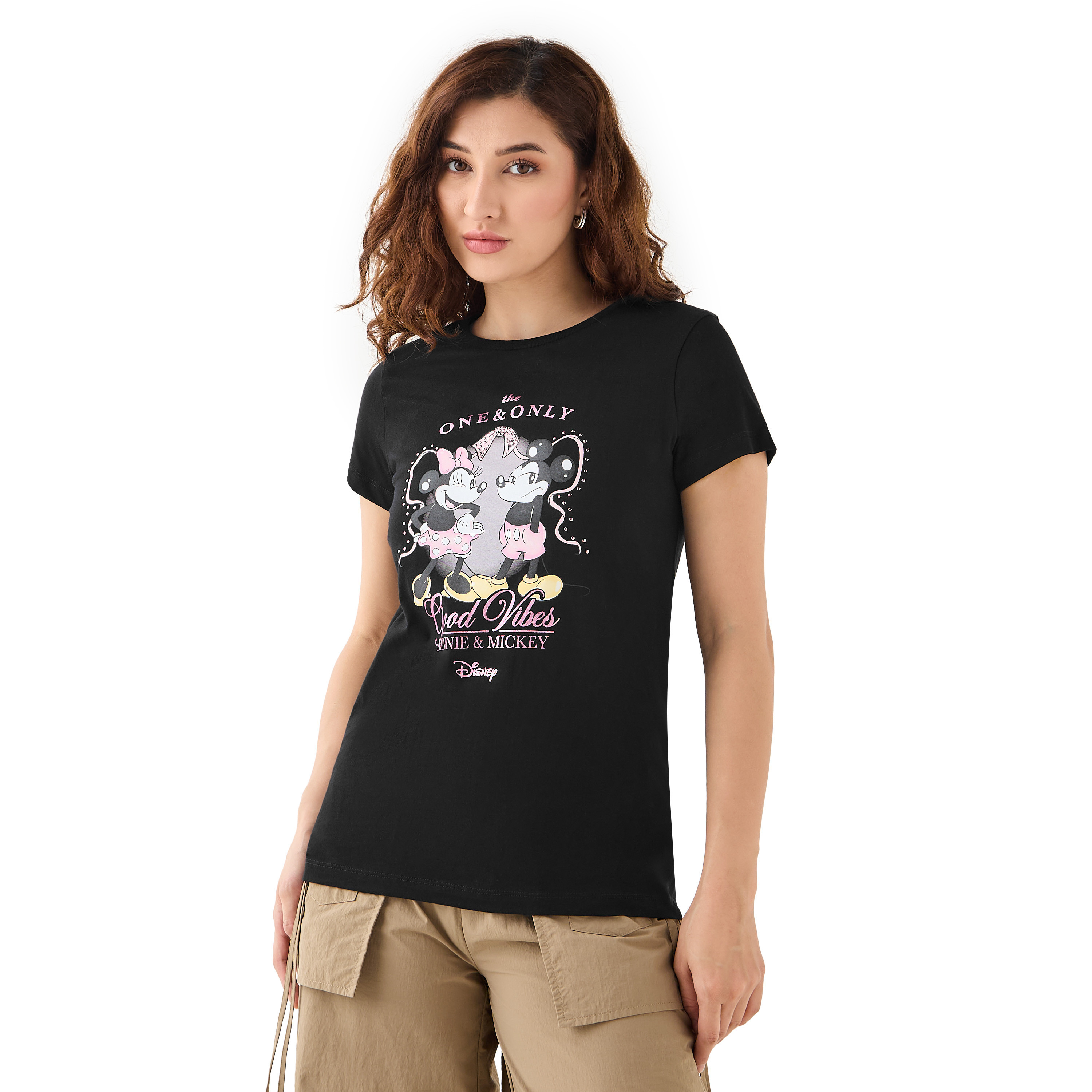 Mickey and Minnie Mouse Print T-shirt-women-clothing-tshirts-image-1