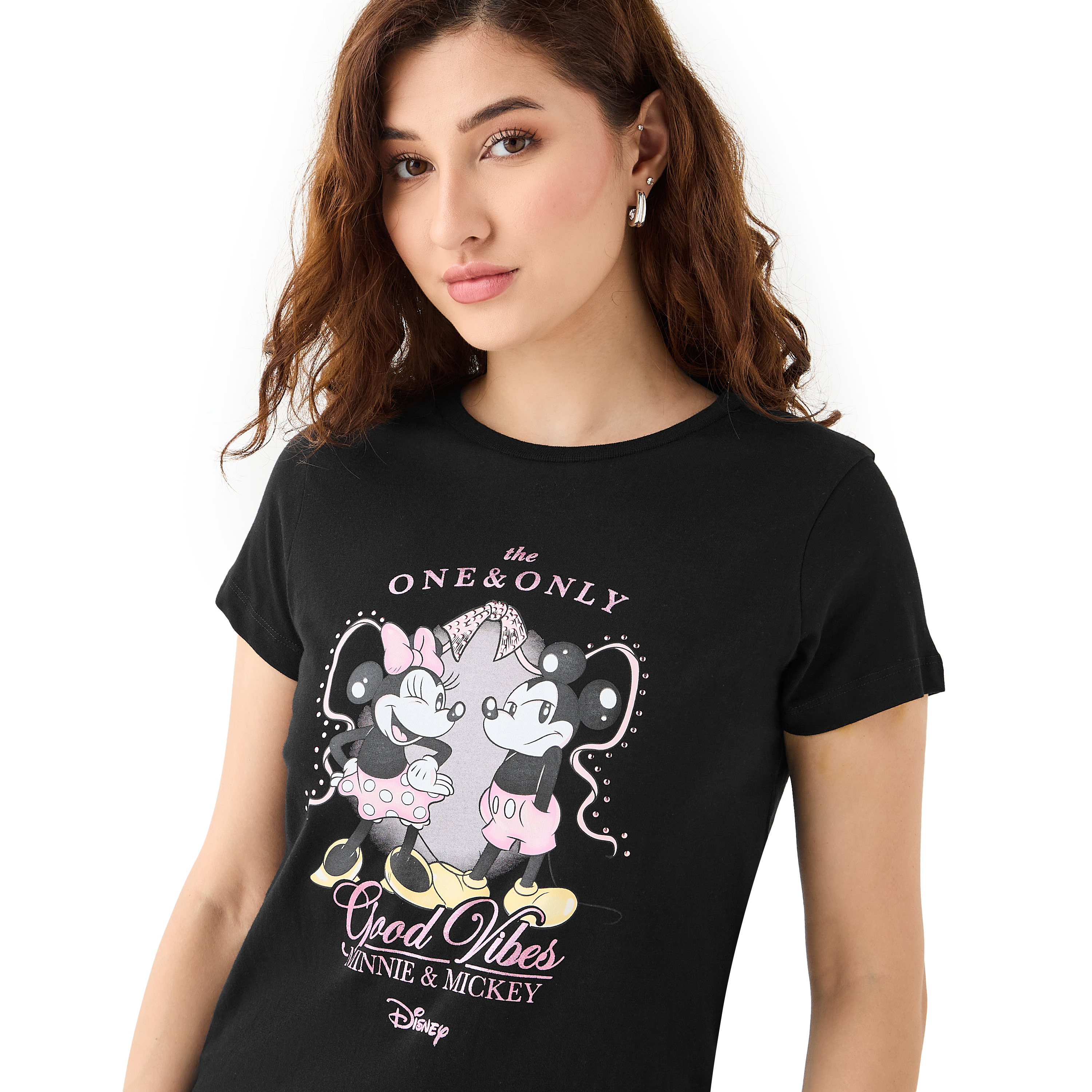 Mickey and Minnie Mouse Print T-shirt-women-clothing-tshirts-image-4