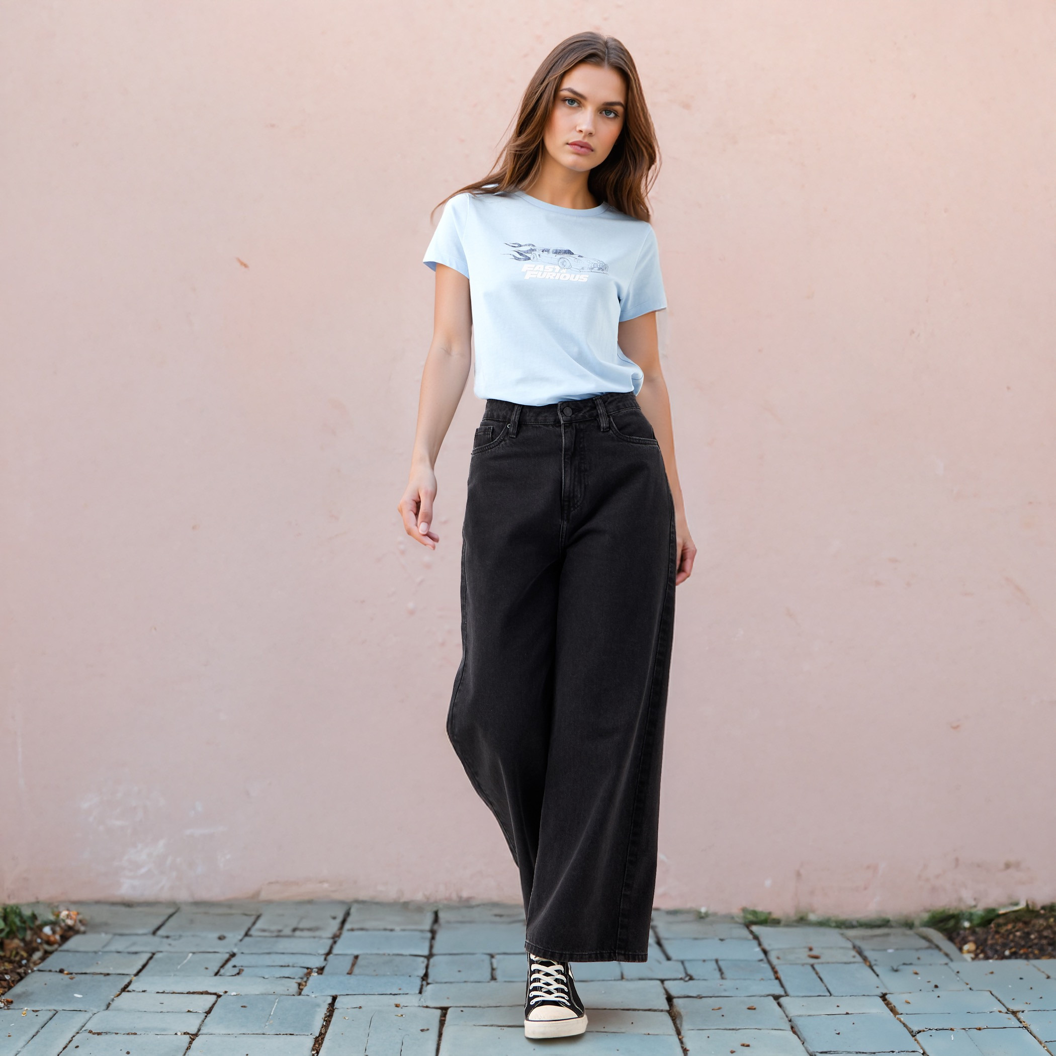 Fast and Furious Print Crew Neck T-shirt-women-clothing-tshirts-image-2
