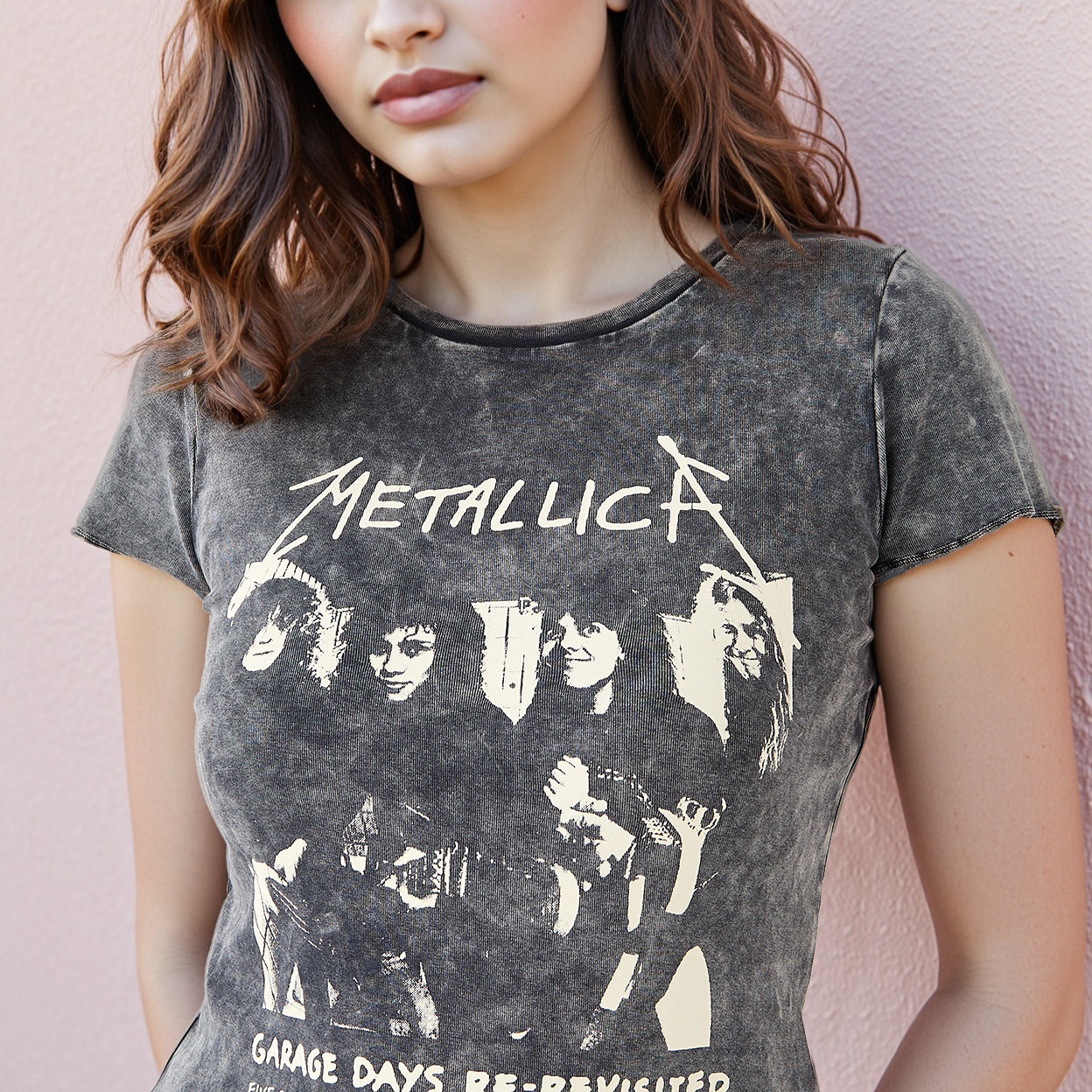 Metallica Acid Wash Print T-shirt with Round Neck-women-clothing-tshirts-image-4