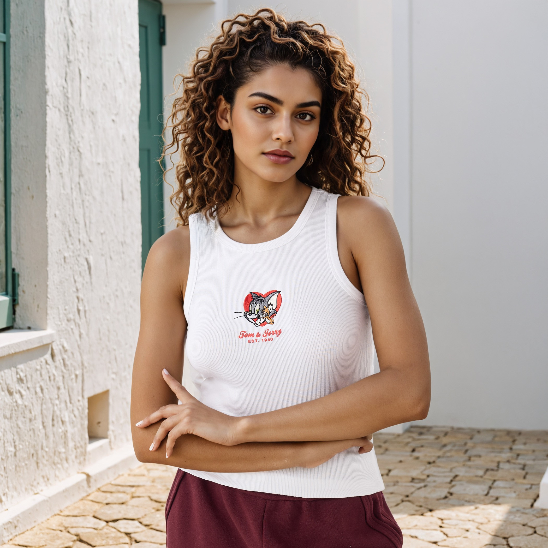 Tom and Jerry Embroidered Ribbed Tank Top-women-clothing-tshirts-image-1