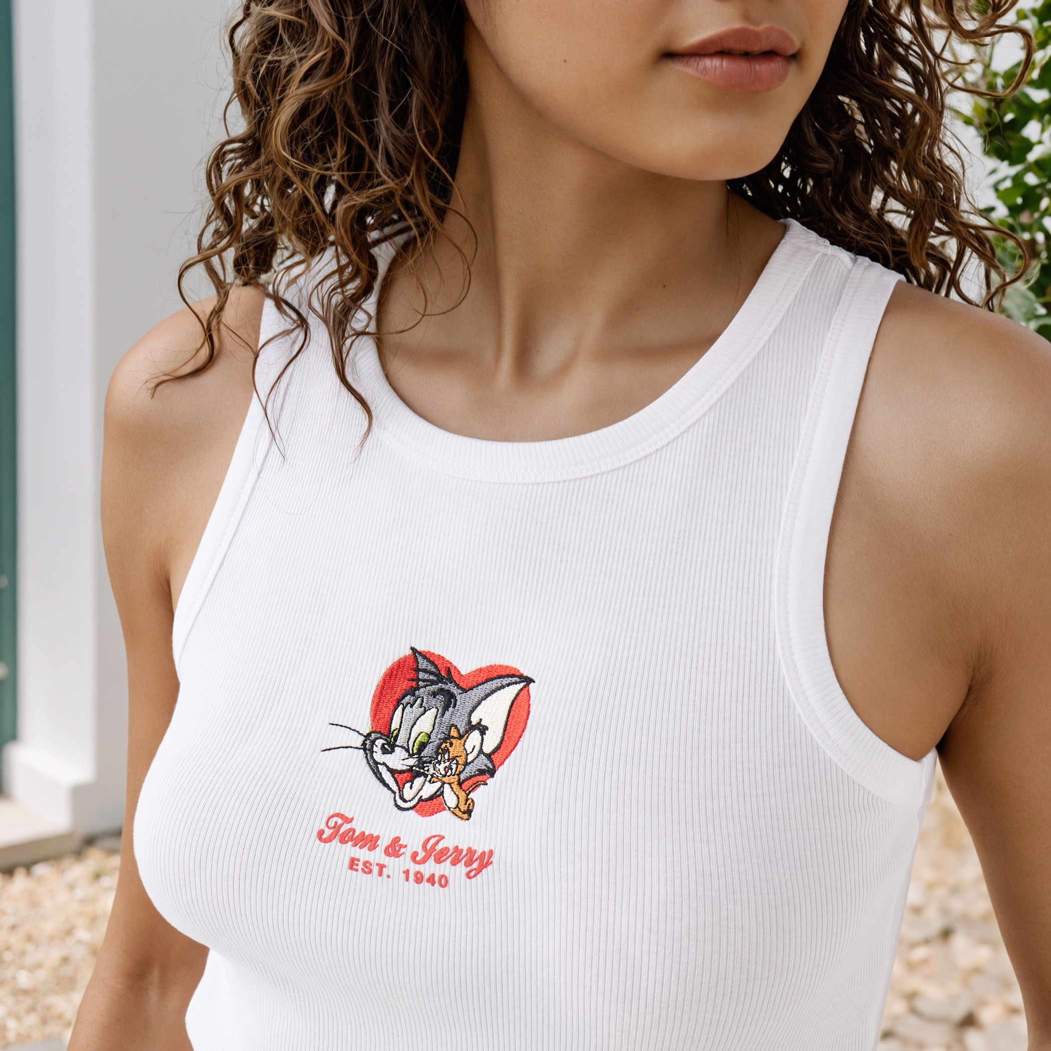 Tom and Jerry Embroidered Ribbed Tank Top-women-clothing-tshirts-image-4