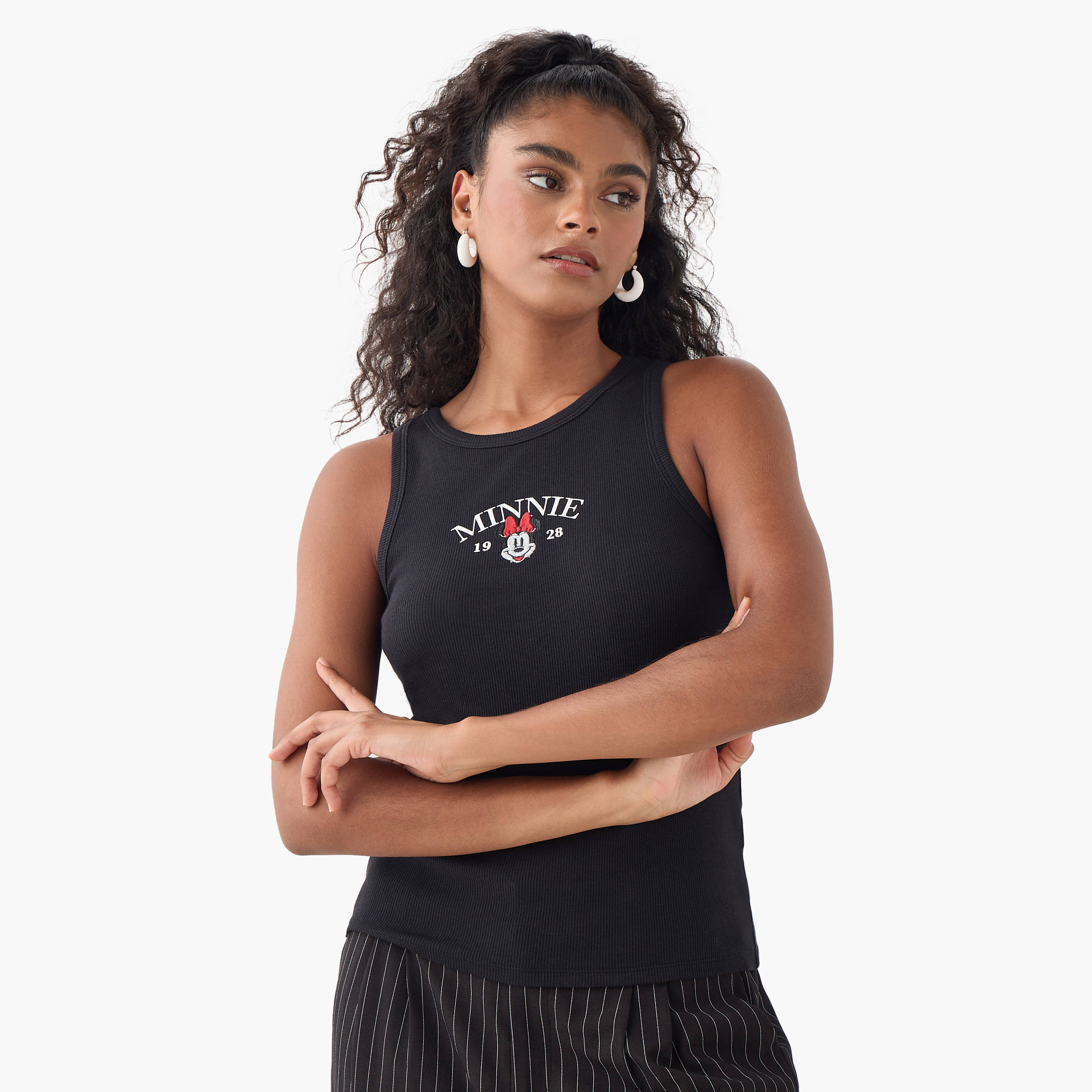 بلوزة تانك مضلعة بتطريزات ميني ماوس-women-clothing-tshirts-image-1
