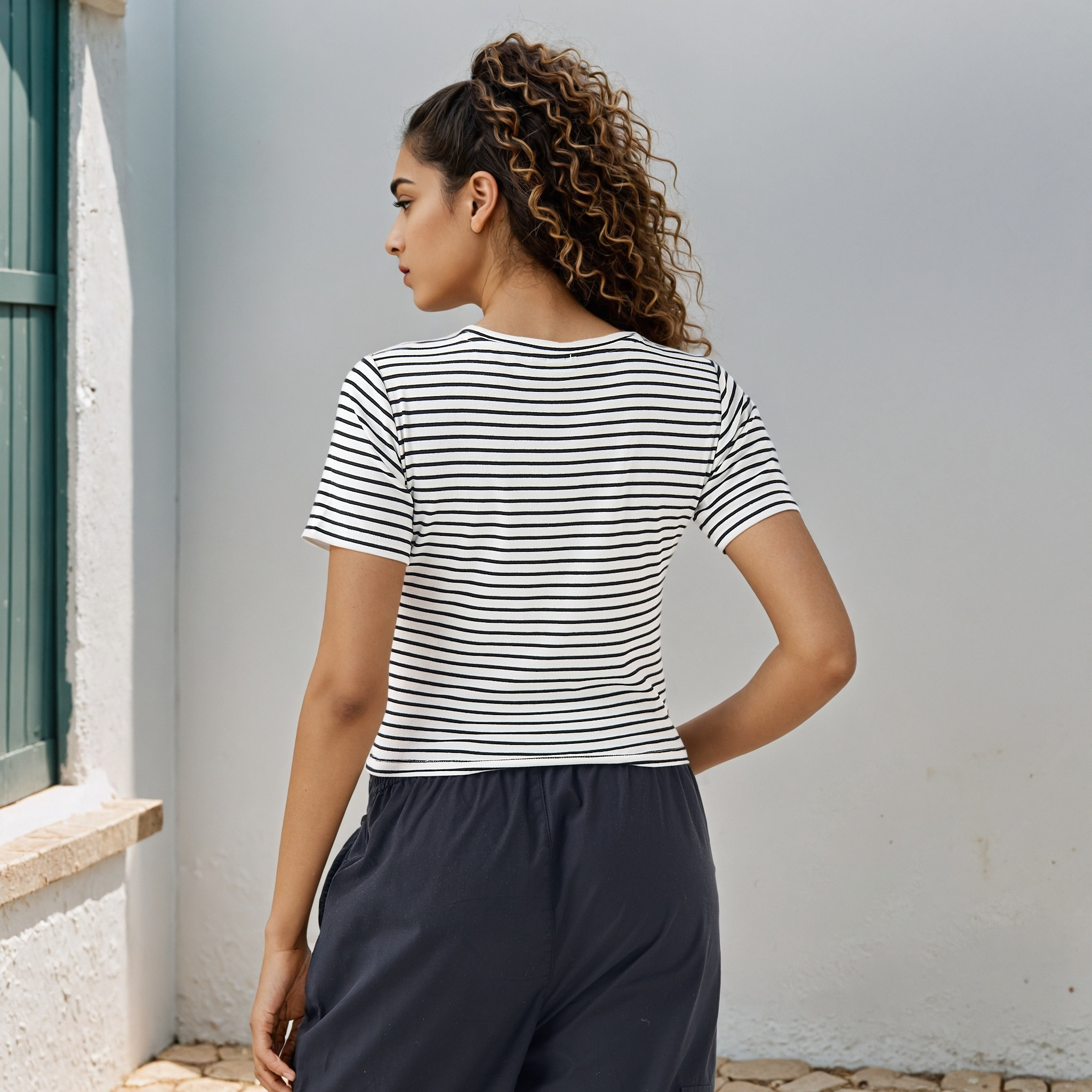 Lion King Embroidered Striped Crop T-shirt-women-clothing-tshirts-image-3