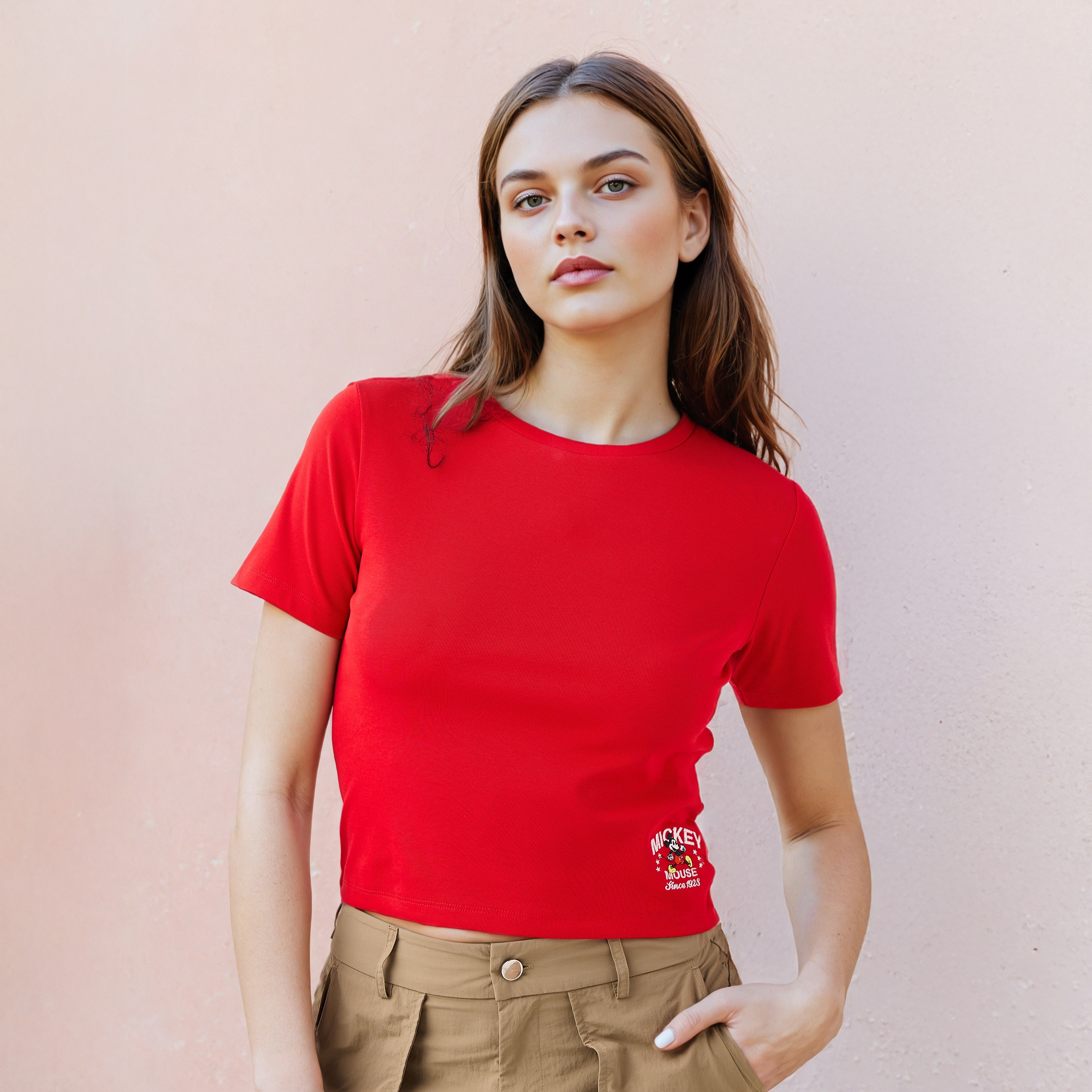 Mickey Mouse Embroidered Crop T-shirt-women-clothing-tshirts-image-1