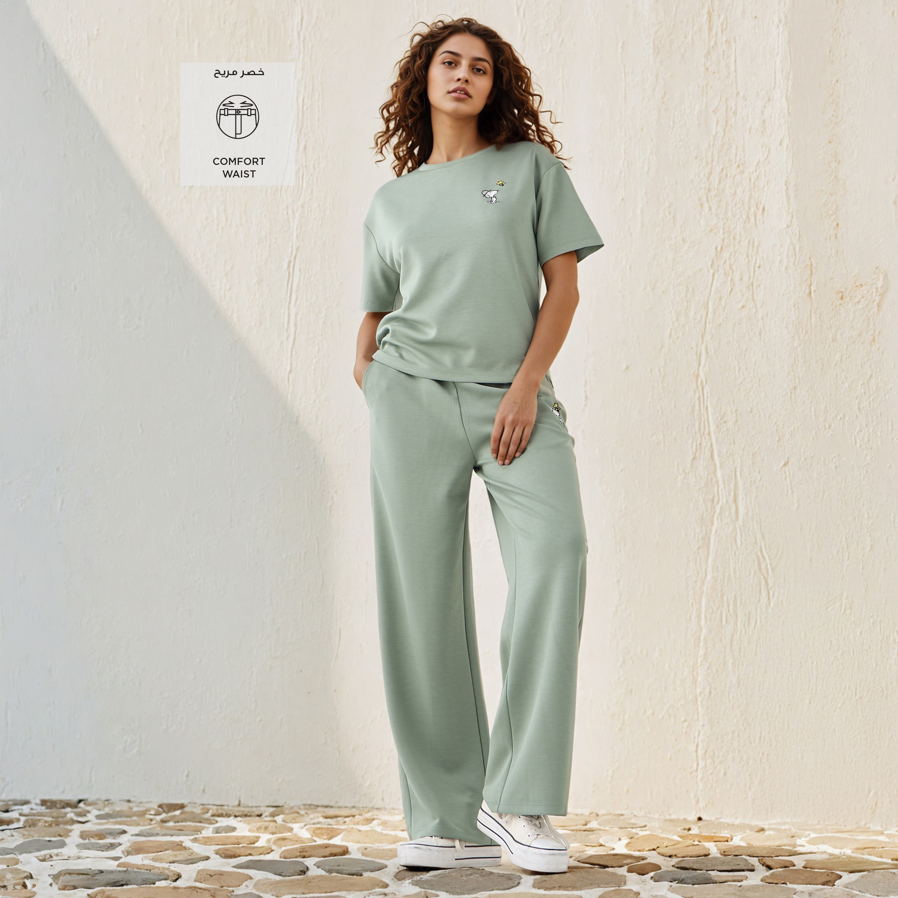 Snoopy Embroidered Straight Fit Pants with Pockets-women-clothing-bottoms-trousers-image-2