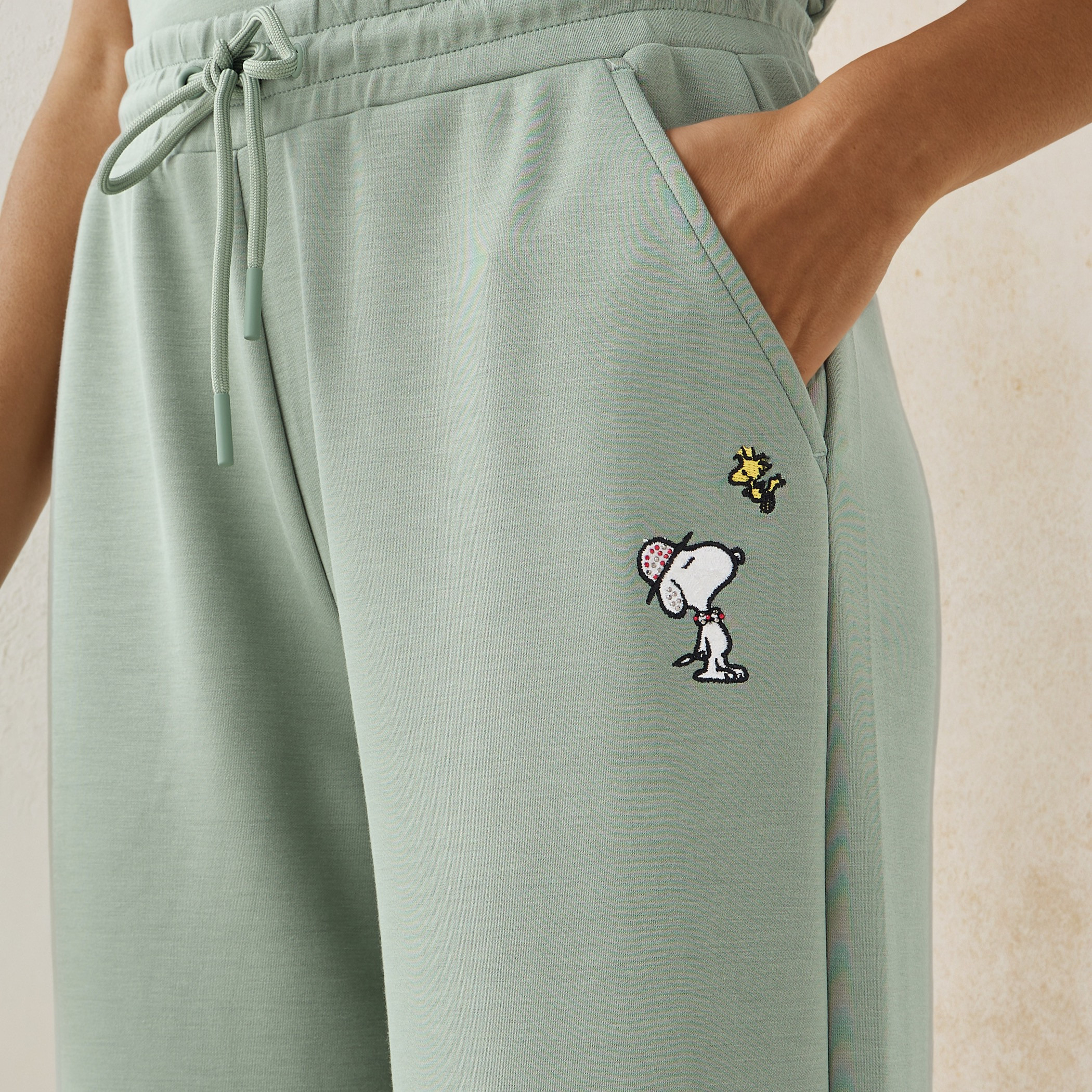 Snoopy Embroidered Straight Fit Pants with Pockets-women-clothing-bottoms-trousers-image-4