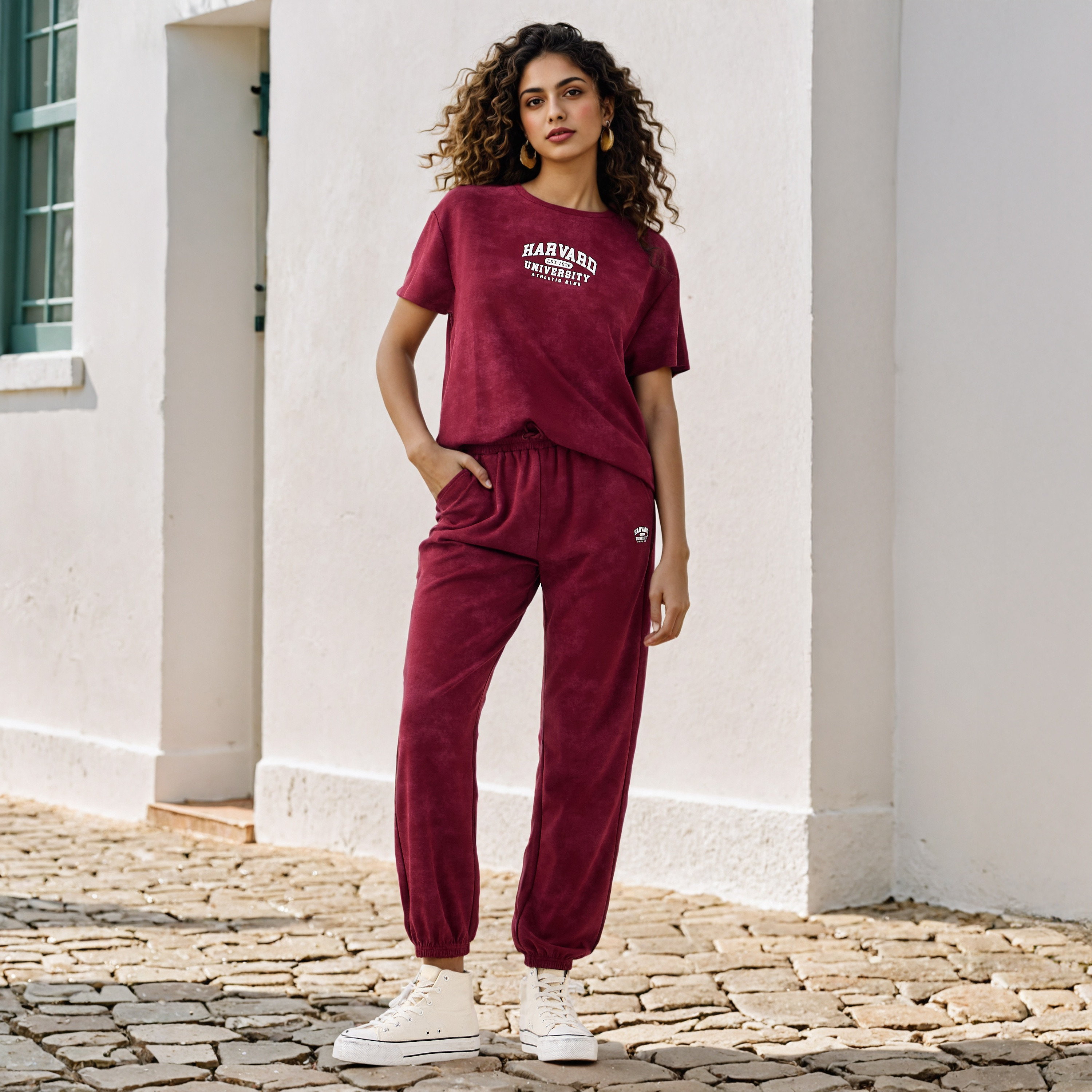 بنطلون رياضي بخصر مطاطي وتطريز-women-clothing-bottoms-joggers-image-2