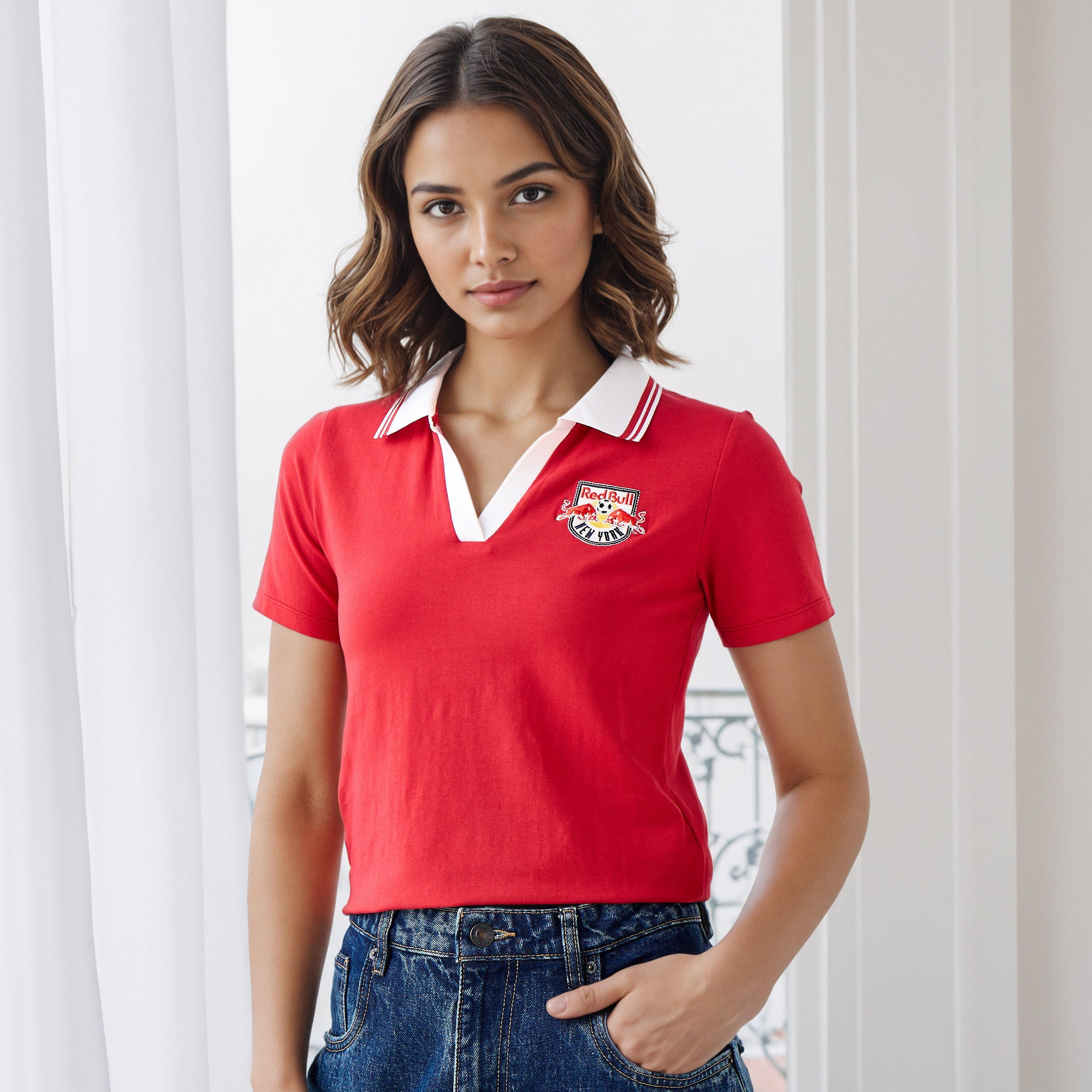 The New York Red Bulls Logo Embroidered Polo T-shirt-women-clothing-tshirts-image-1