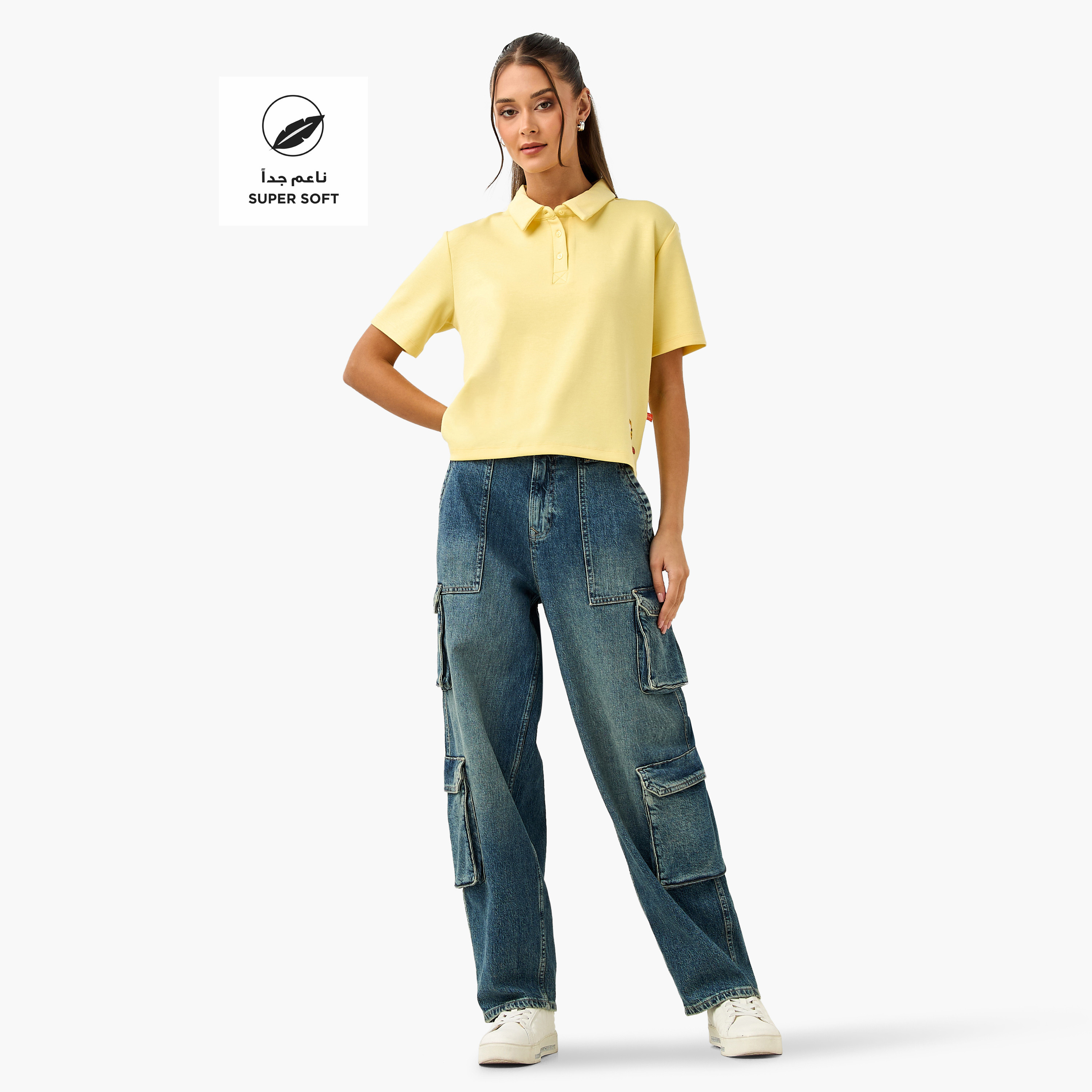 Garfield Print Cropped Polo T-shirt-women-clothing-tshirts-image-2