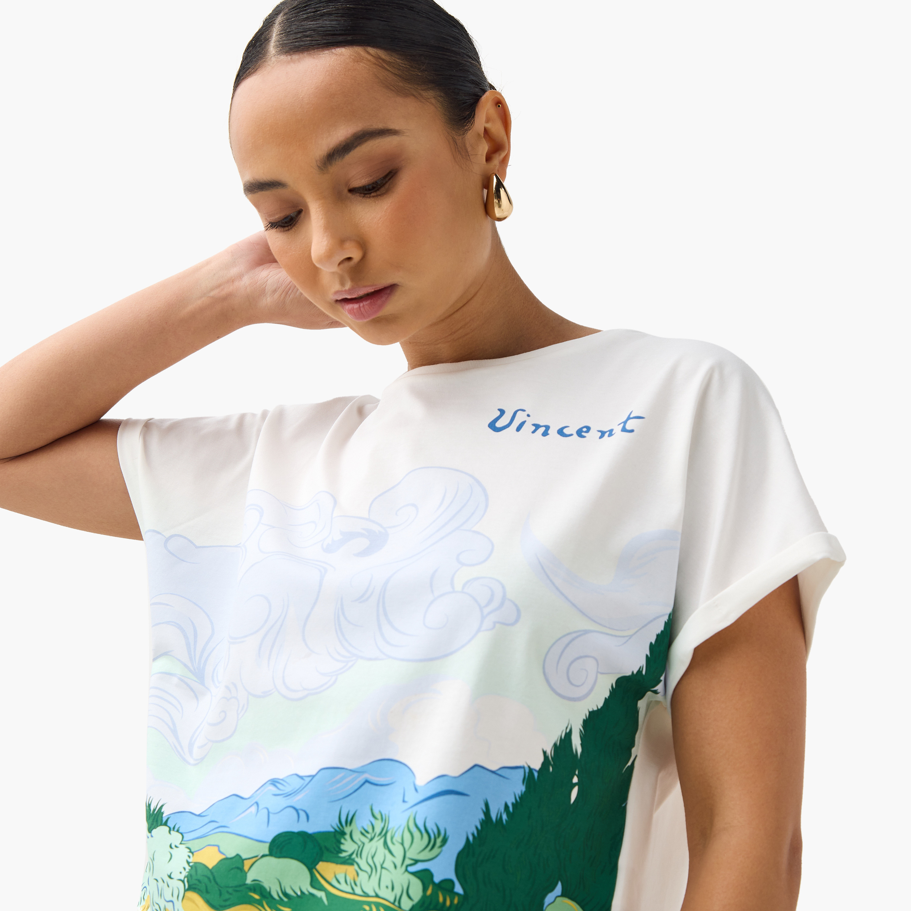Vincent Van Gogh Cropped T-shirt with Extended Sleeves-women-clothing-tshirts-image-4