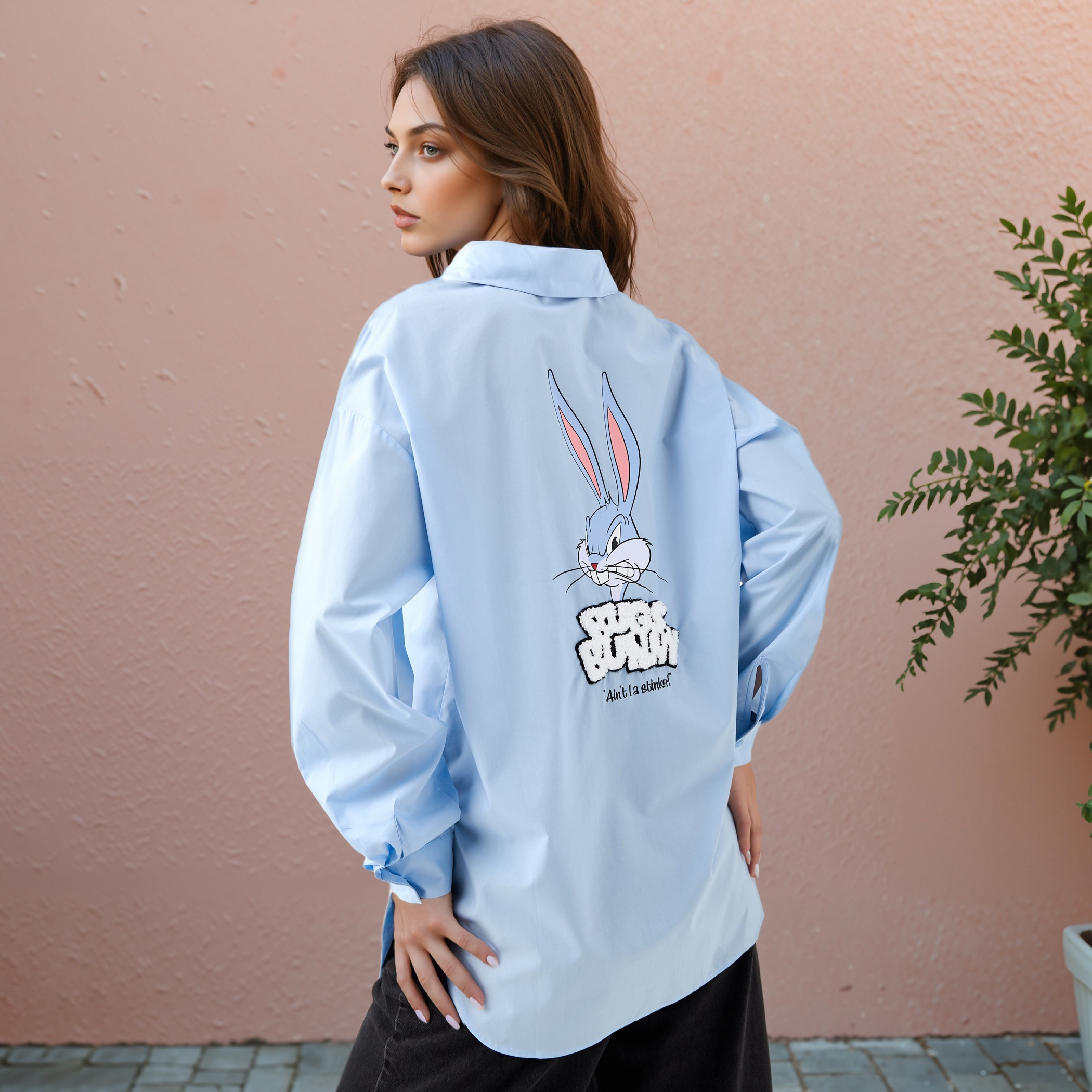 قميص قطن فضفاض بحواف غير متساوية وطبعات-women-clothing-shirtsandblouses-shirts-image-1