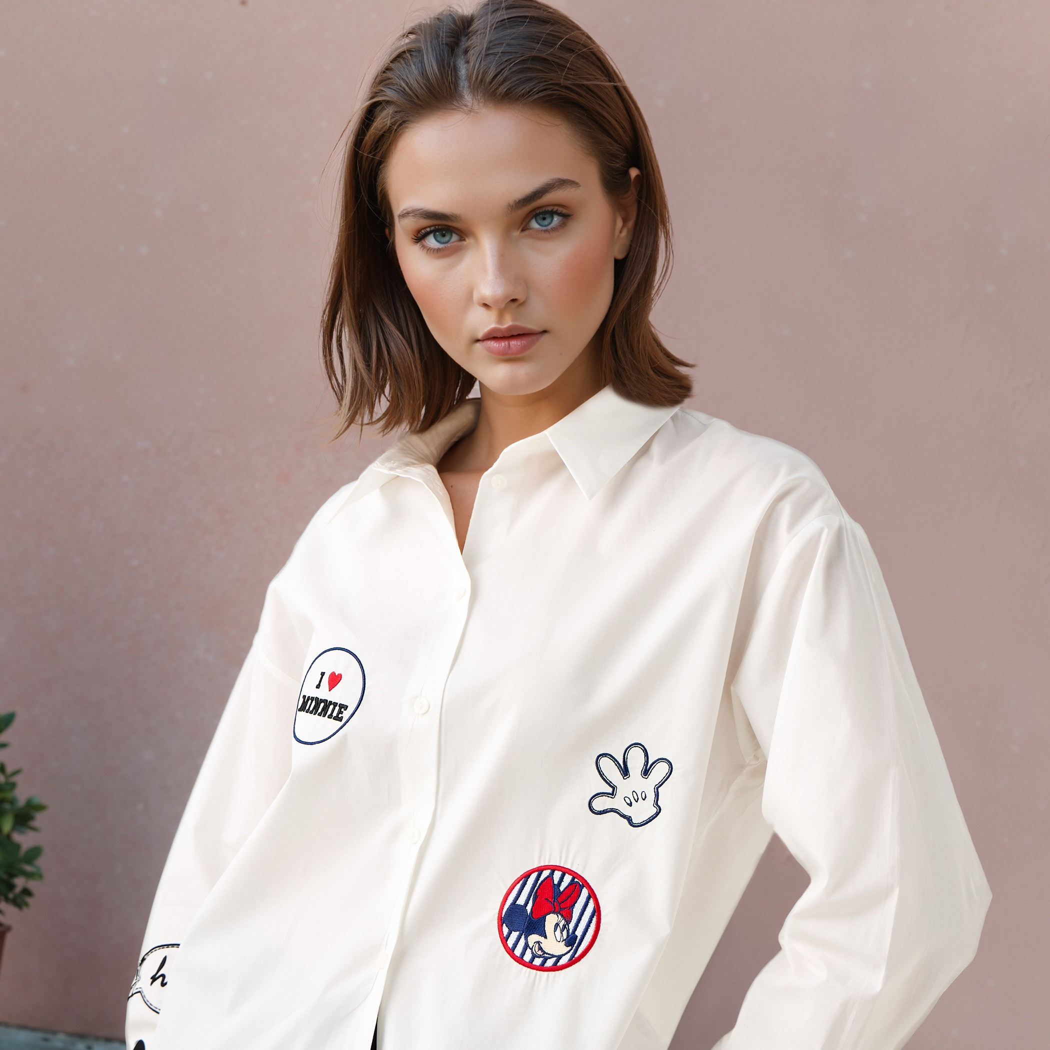 Mickey and Minnie Mouse Oversized Cotton Shirt with High-Low Hem-women-clothing-shirtsandblouses-shirts-image-4