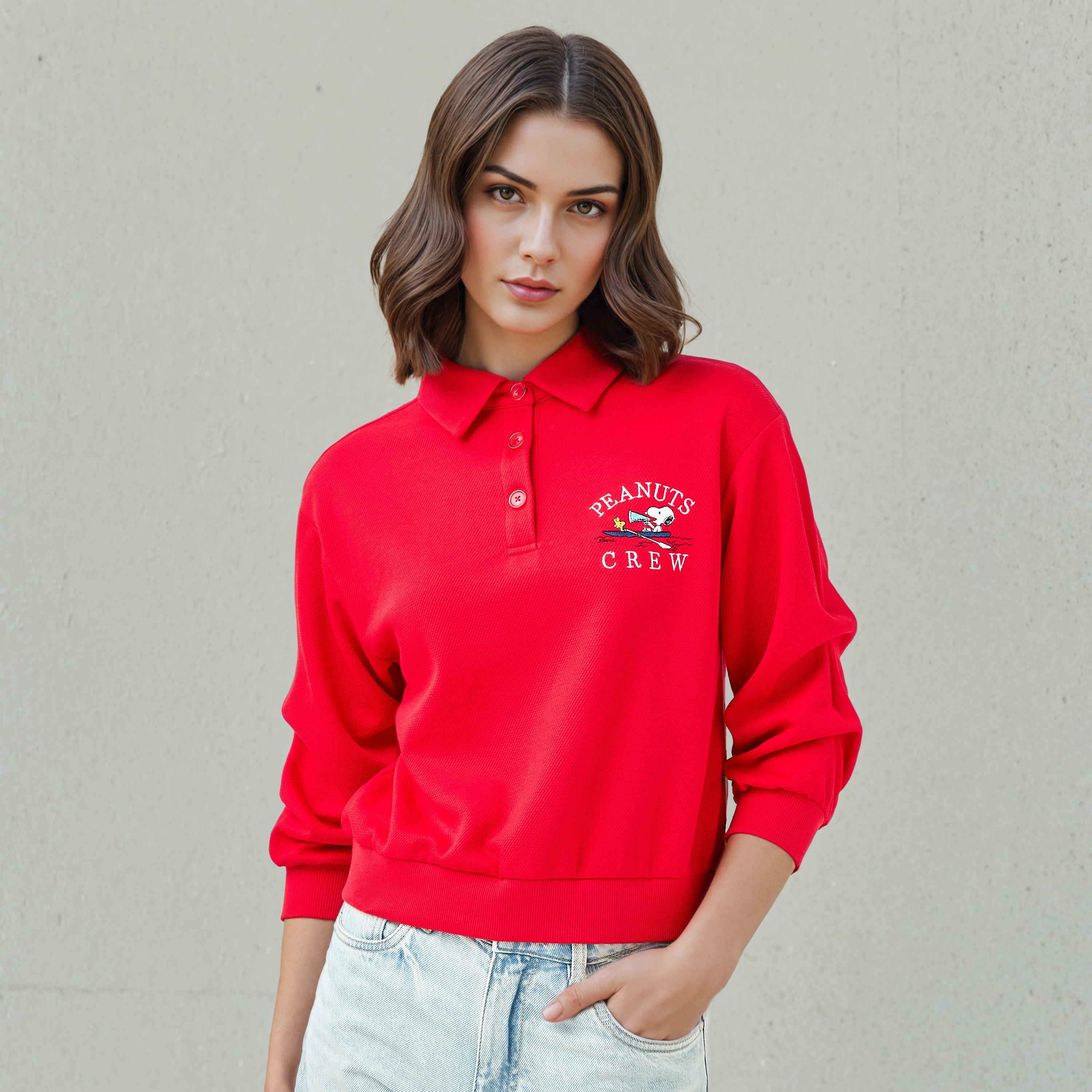Peanuts Embroidered Sweatshirt with Collar-women-winterwear-hoodiesandsweatshirts-sweatshirts-image-1