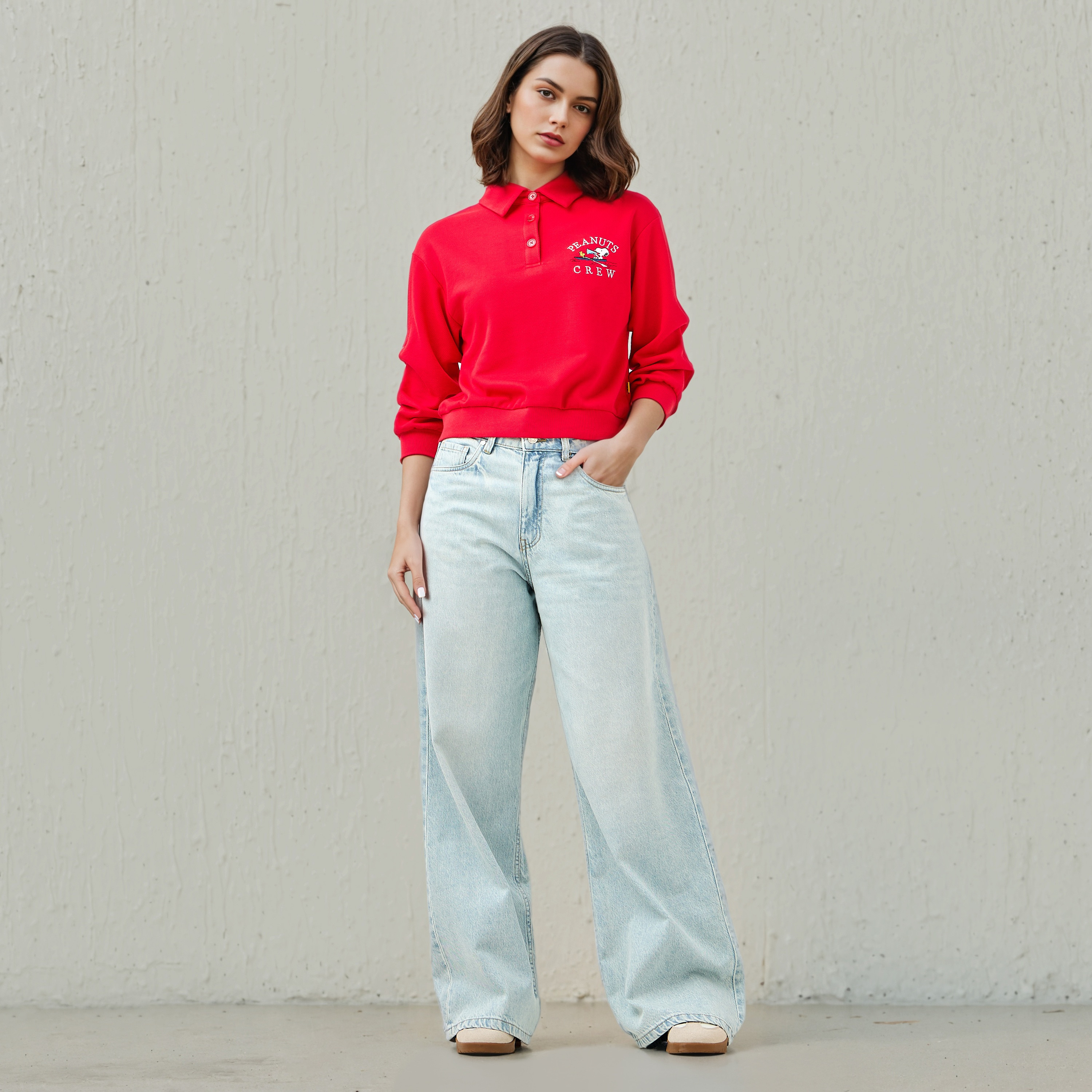 Peanuts Embroidered Sweatshirt with Collar-women-winterwear-hoodiesandsweatshirts-sweatshirts-image-2