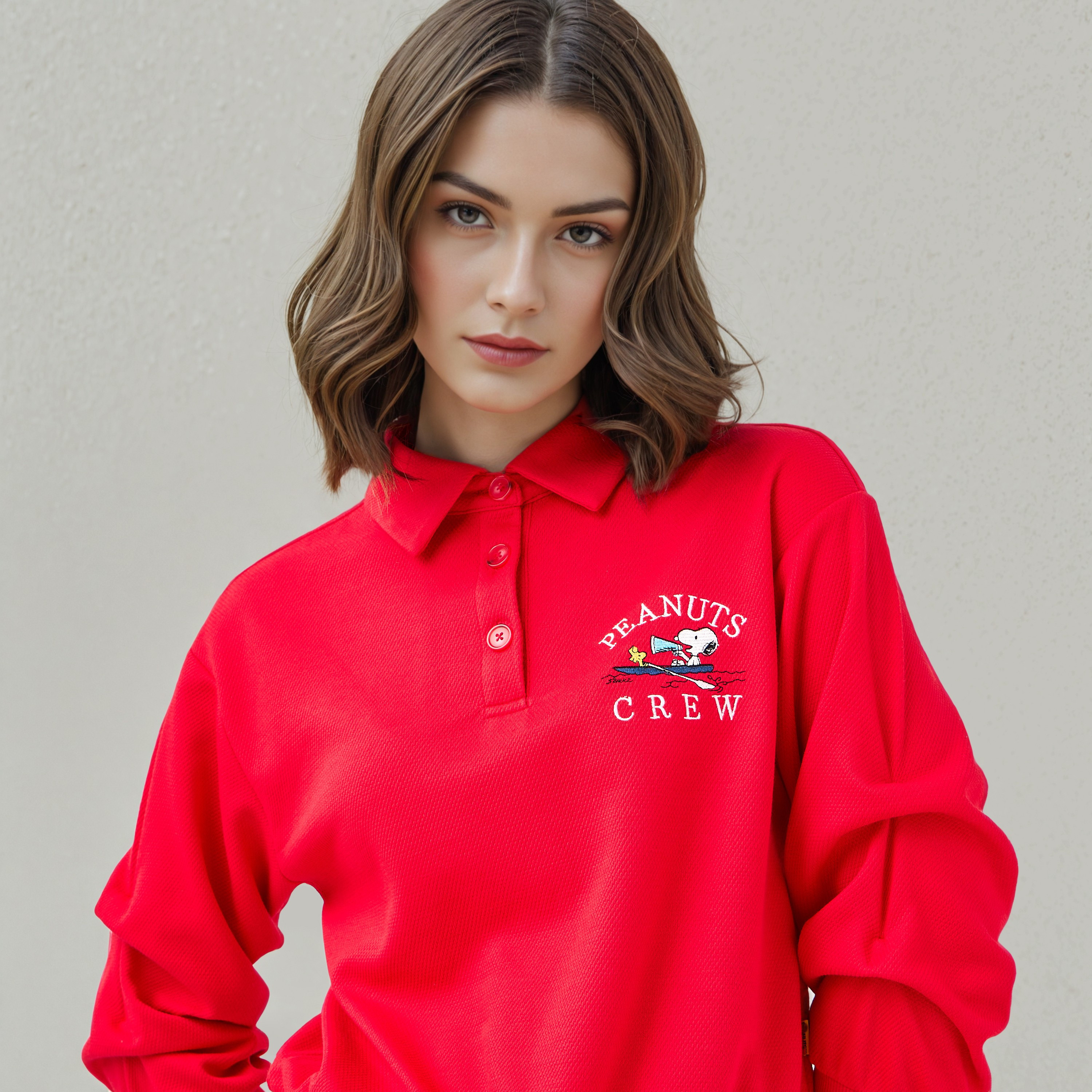 Peanuts Embroidered Sweatshirt with Collar-women-winterwear-hoodiesandsweatshirts-sweatshirts-image-4