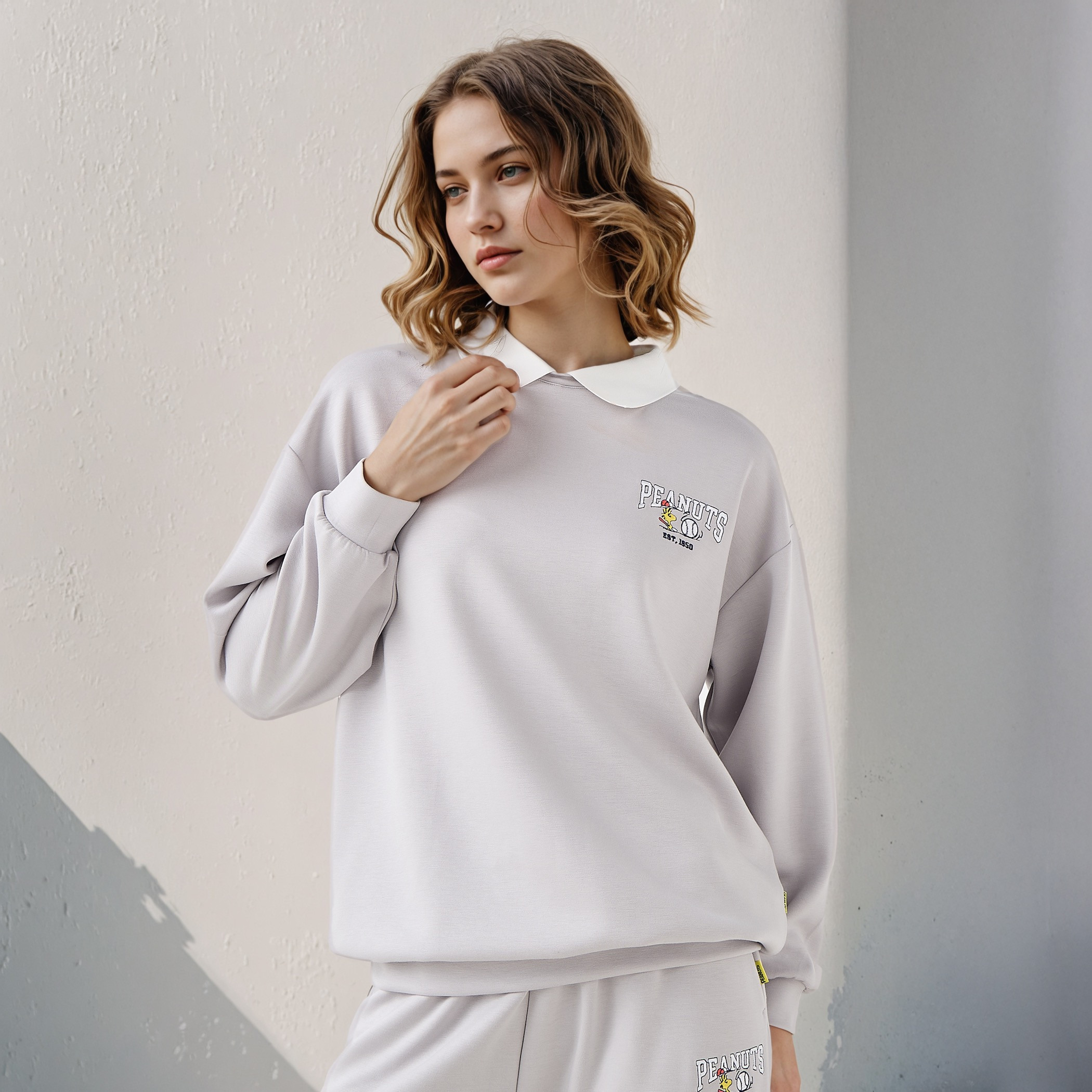 Peanuts Embroidered Collared Sweatshirt-women-clothing-hoodiesandsweatshirts-sweatshirts-image-1
