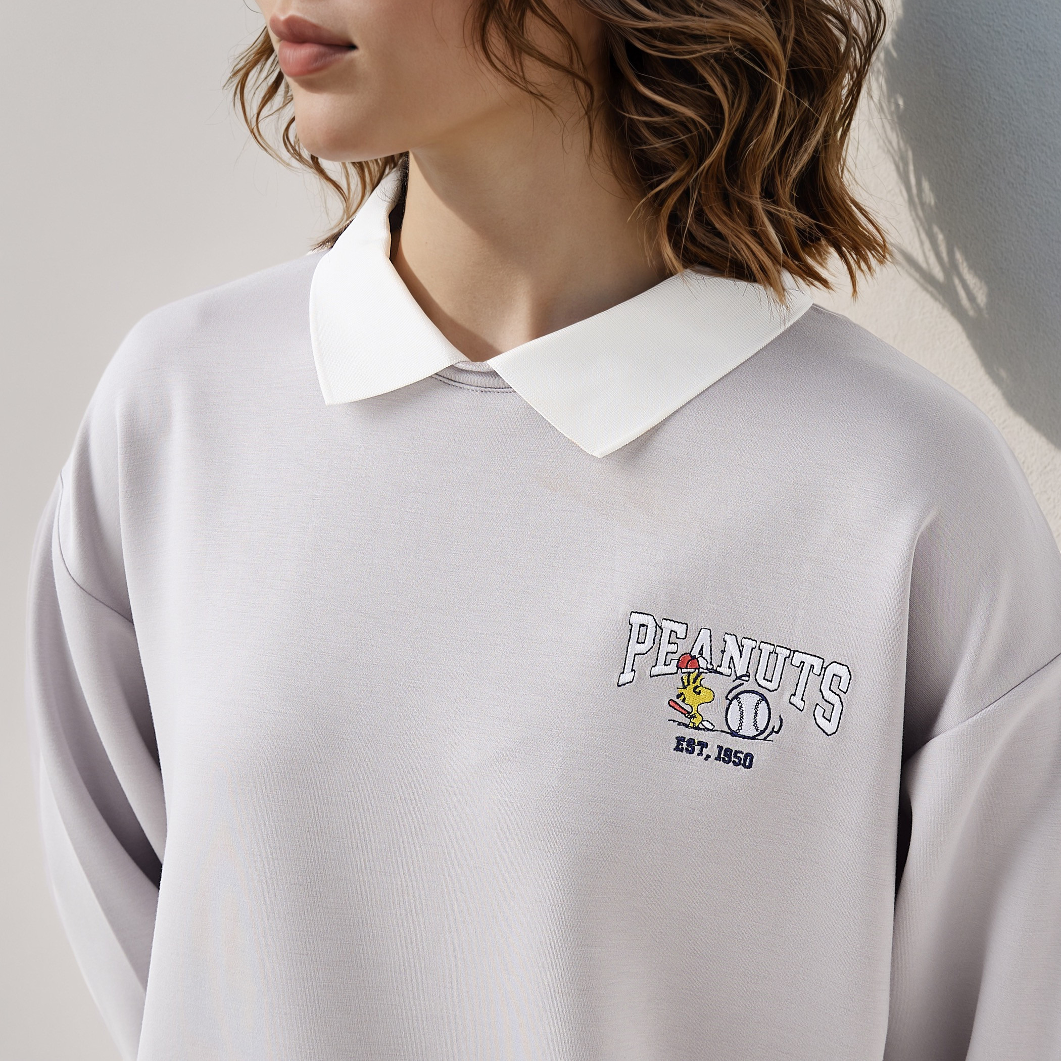 Peanuts Embroidered Collared Sweatshirt-women-clothing-hoodiesandsweatshirts-sweatshirts-image-4