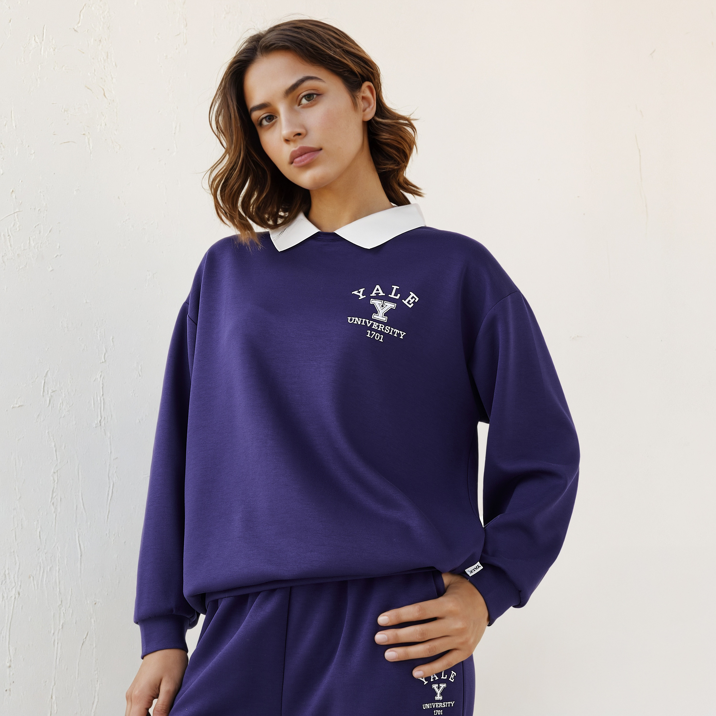Yale Print Sweatshirt with Contrast Collar-women-winterwear-hoodiesandsweatshirts-sweatshirts-image-1