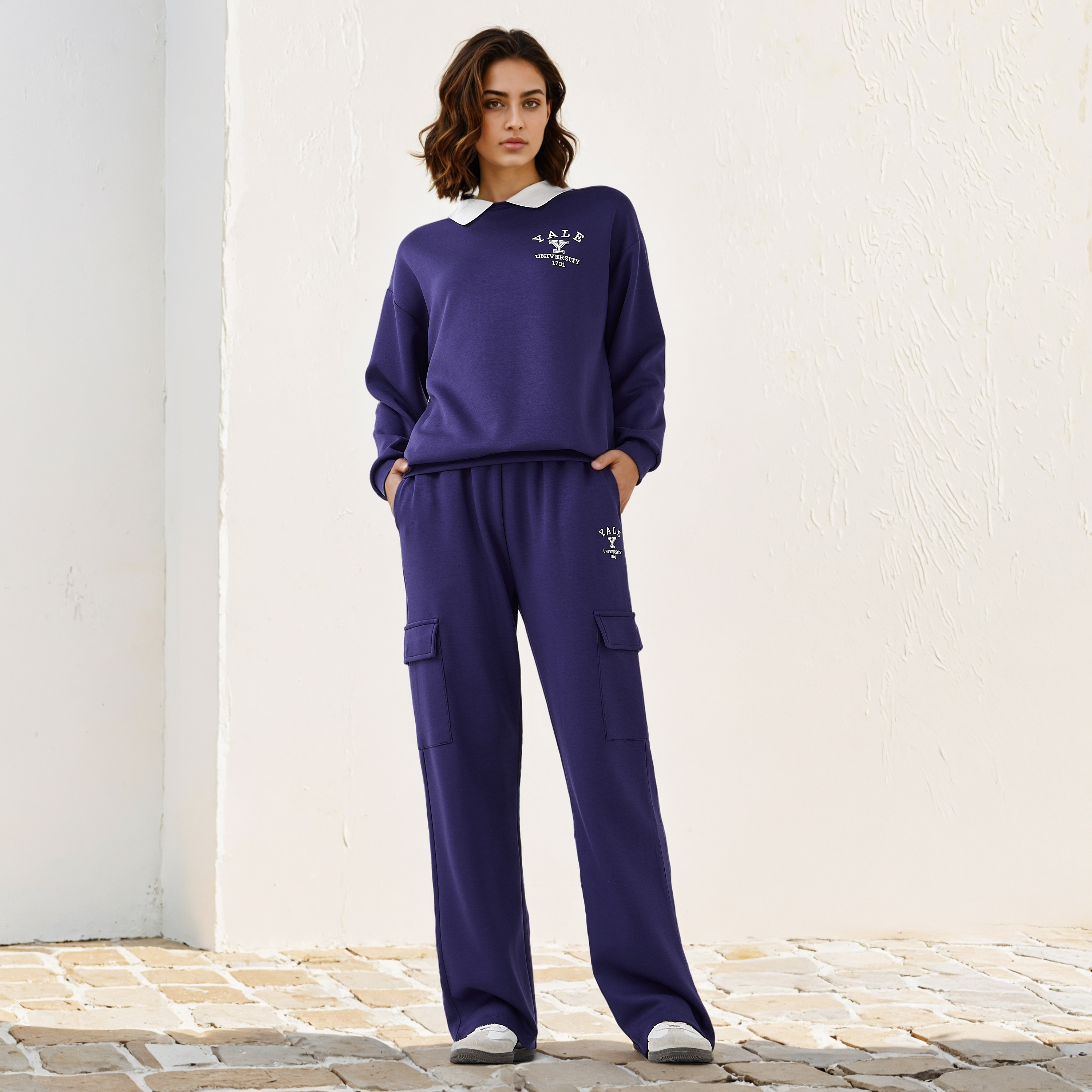 Yale Print Sweatshirt with Contrast Collar-women-winterwear-hoodiesandsweatshirts-sweatshirts-image-2