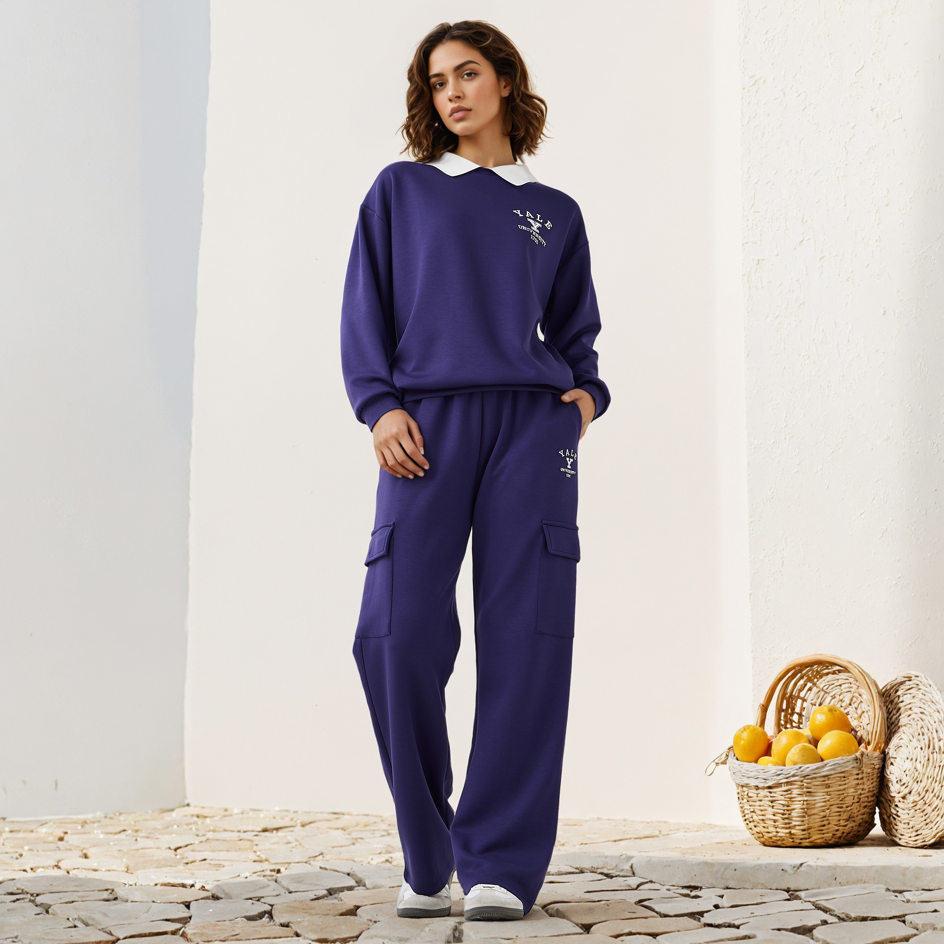 Yale University Print Cargo Joggers with Drawstring Closure-women-clothing-bottoms-joggers-image-2