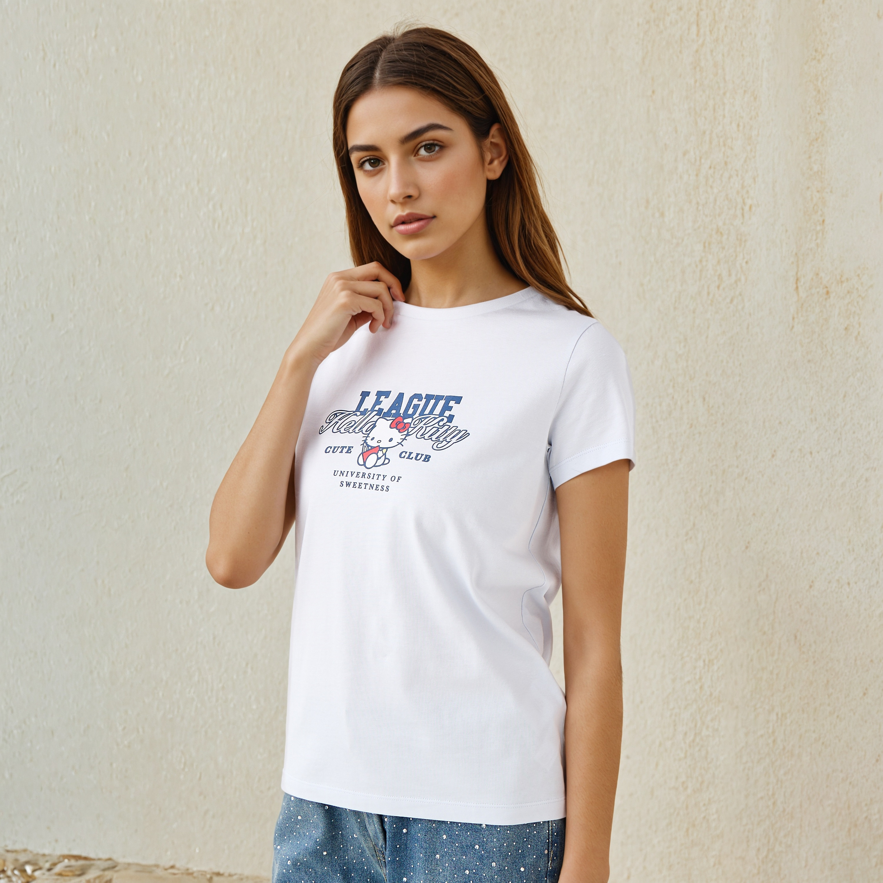 Hello Kitty Print Crew Neck T-shirt-women-clothing-tshirts-image-1