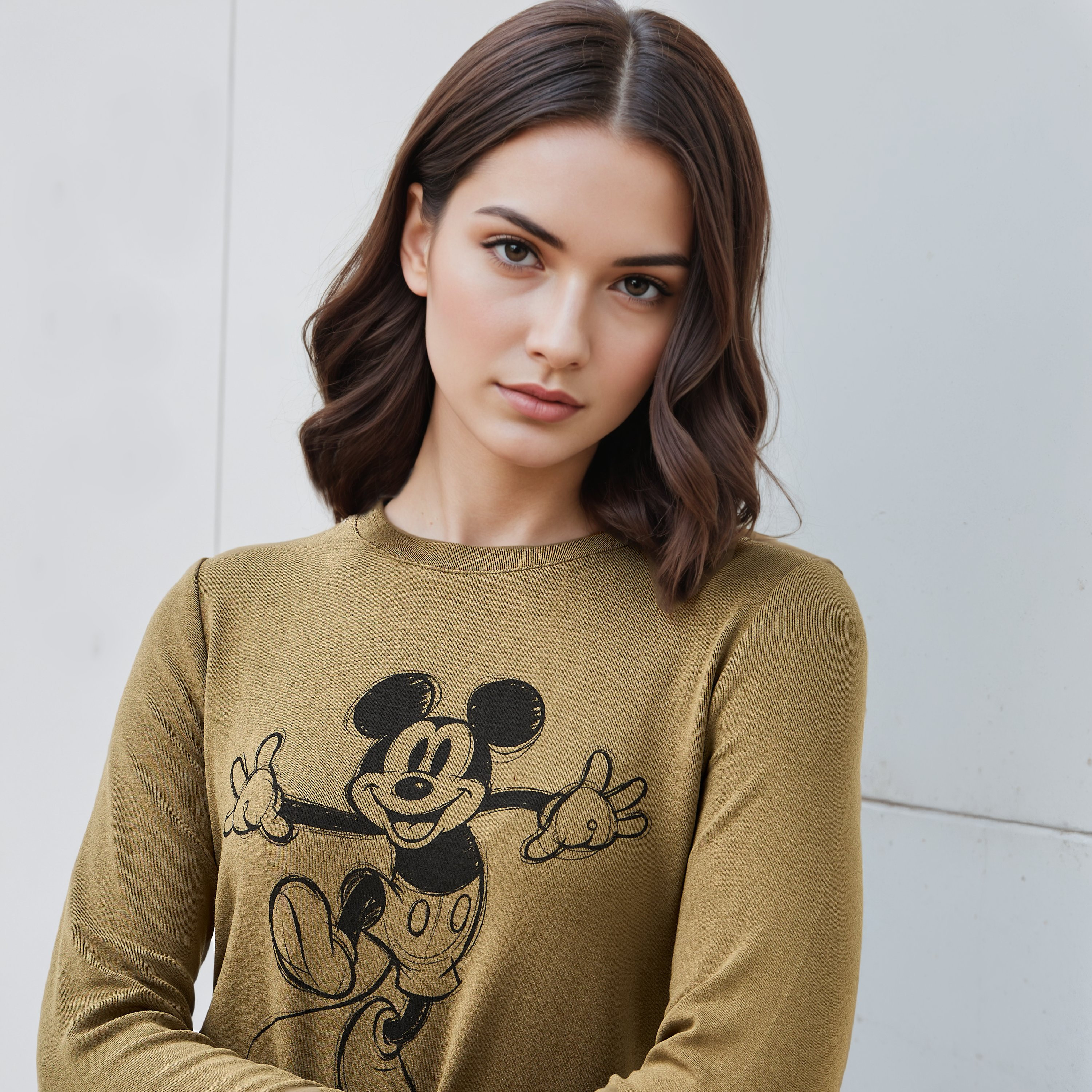 Mickey Mouse Print T-shirt with Long Sleeves-women-clothing-tshirts-image-4