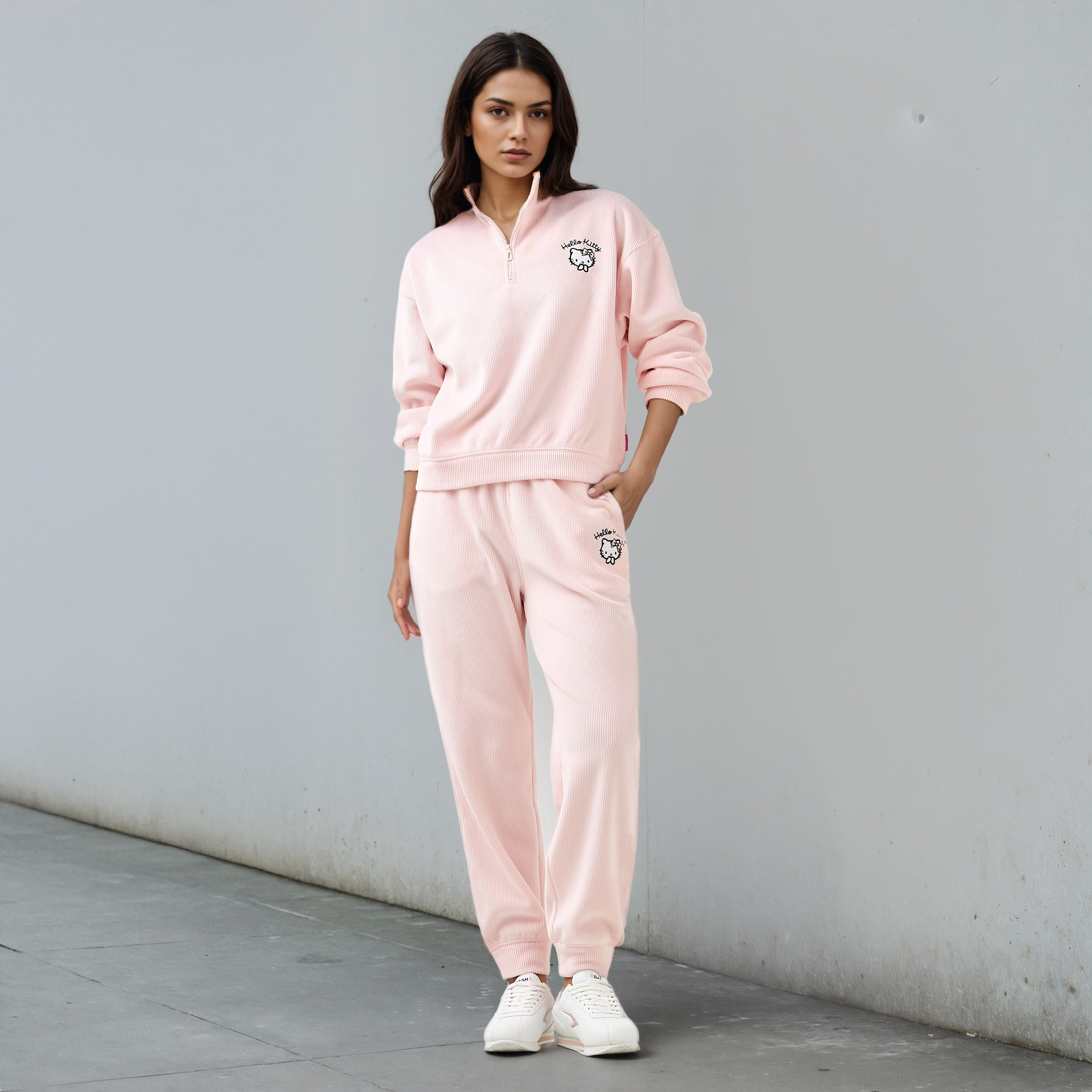 Hello Kitty Embroidered Ribbed Sweatshirt-women-winterwear-hoodiesandsweatshirts-sweatshirts-image-2