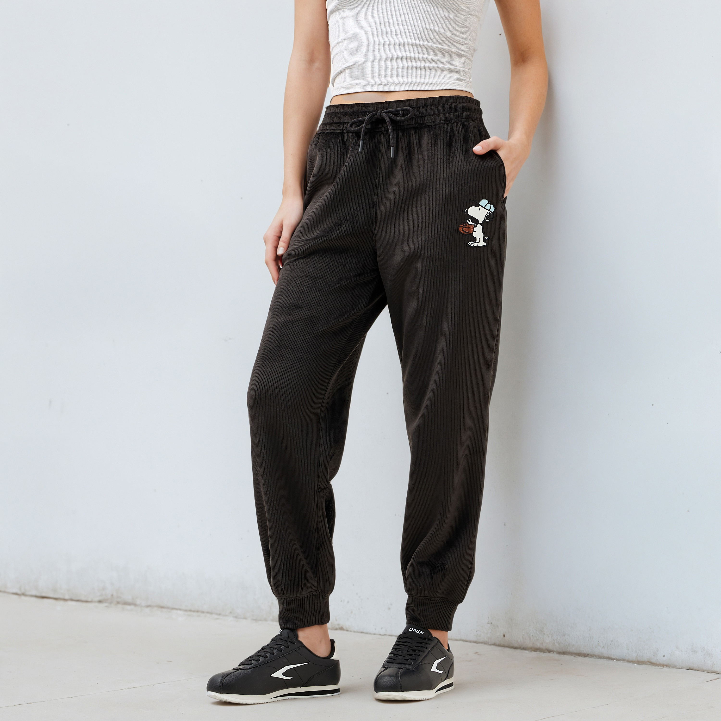 Snoopy Embroidered Joggers-women-clothing-bottoms-joggers-image-1