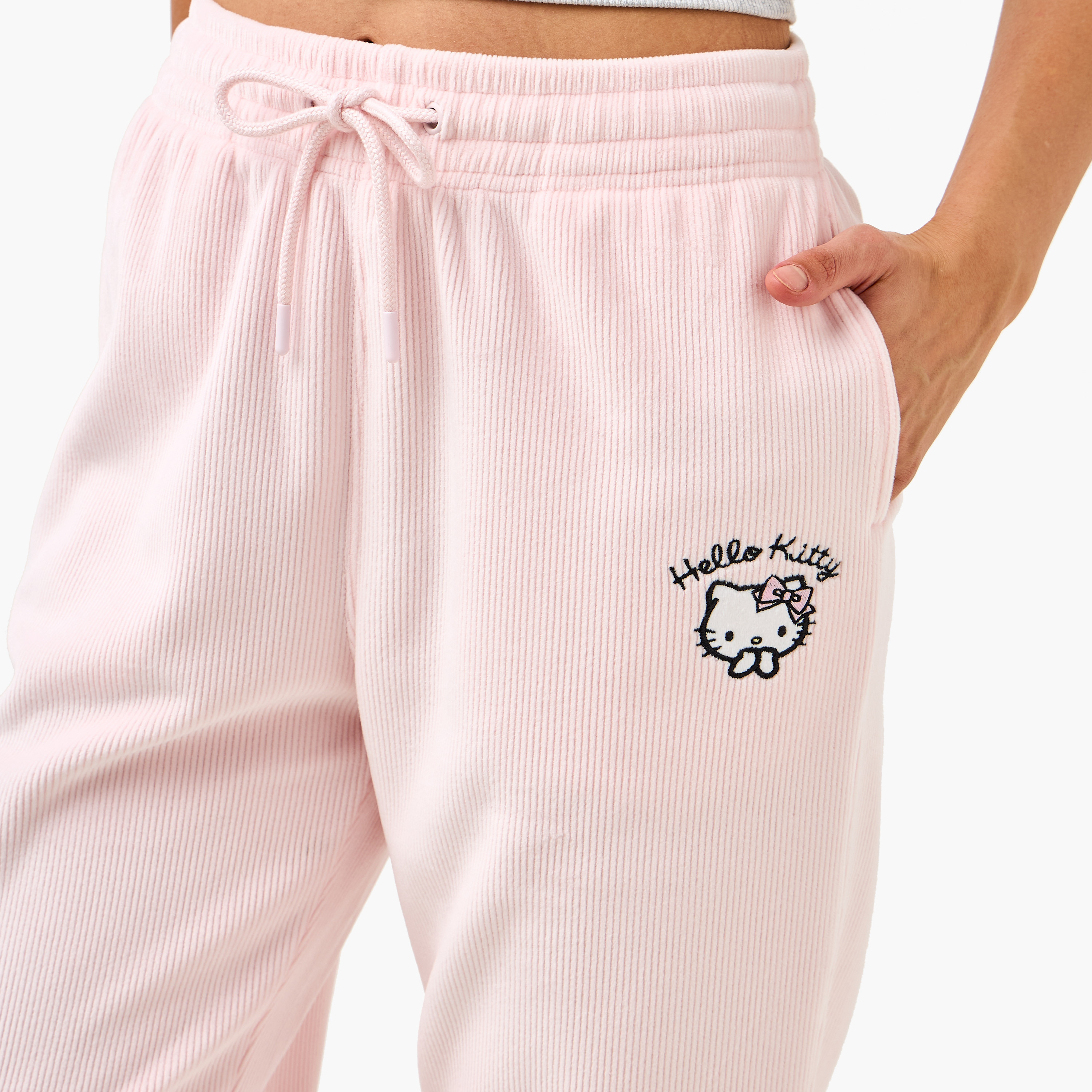 Hello Kitty Embroidered Ribbed Joggers-women-clothing-bottoms-joggers-image-4