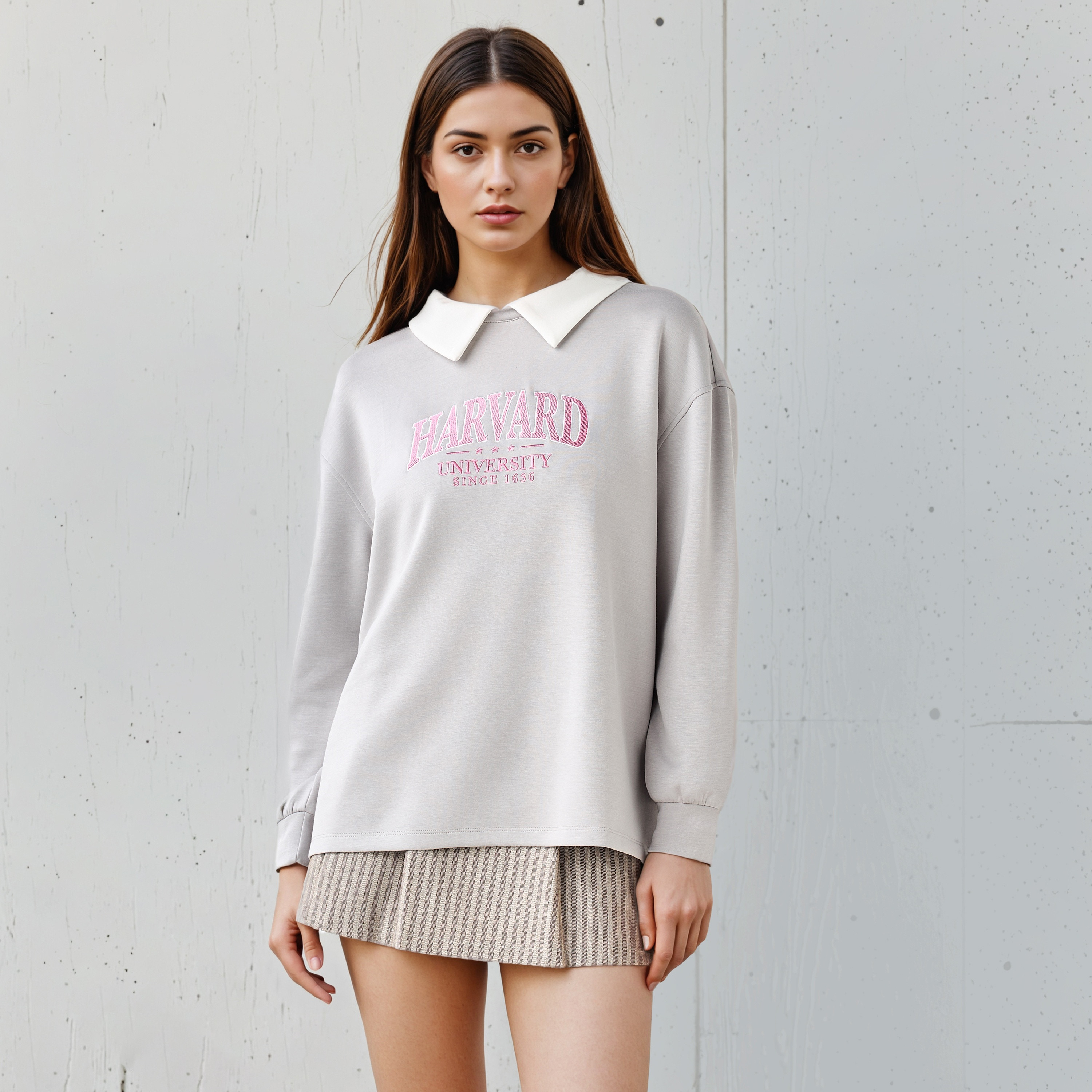 Harvard Embroidered Sweatshirt with Contrast Collar-women-winterwear-hoodiesandsweatshirts-sweatshirts-image-1