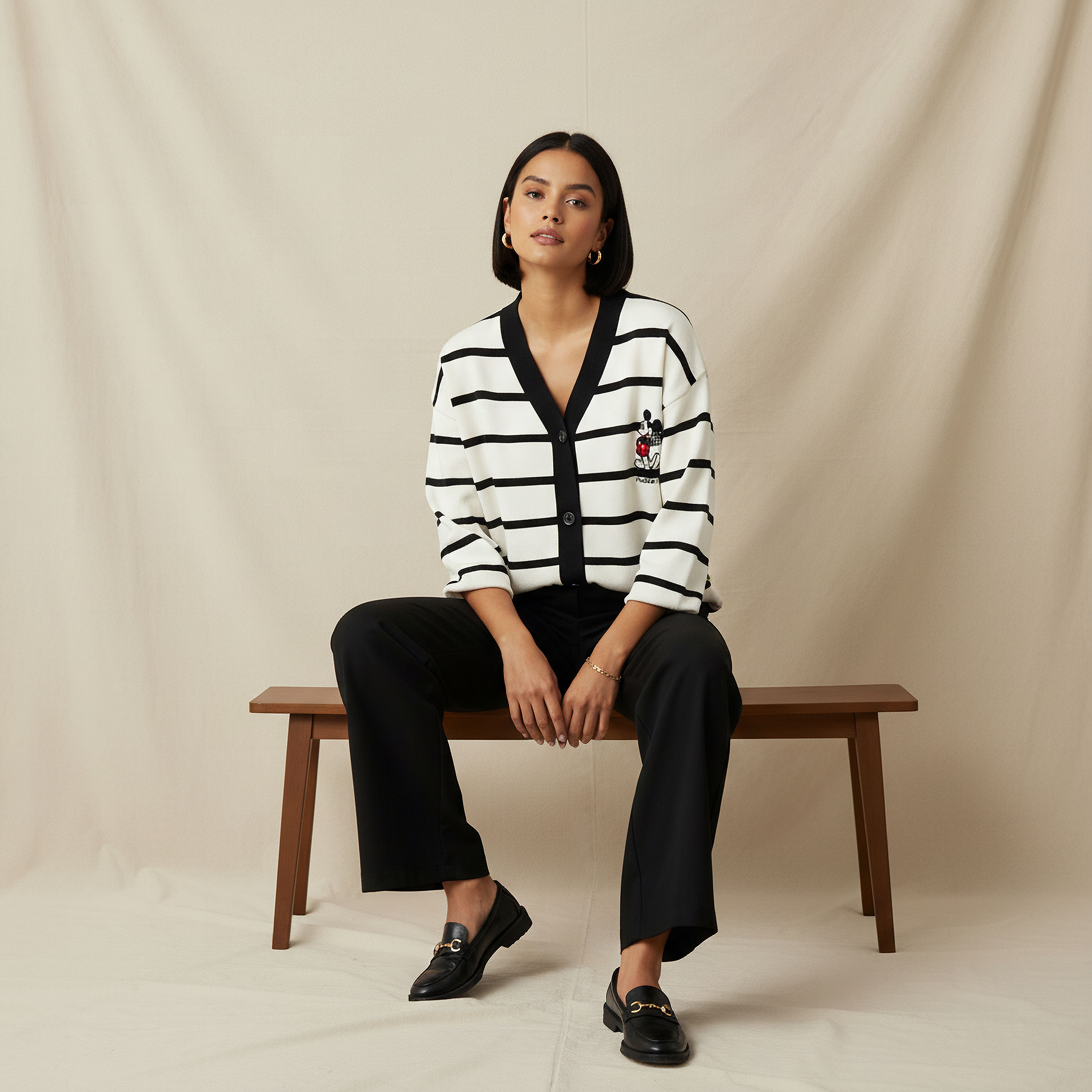 Loose Fit Striped V-neck Cardigan-women-winterwear-cardigansandjumpers-cardigans-image-5