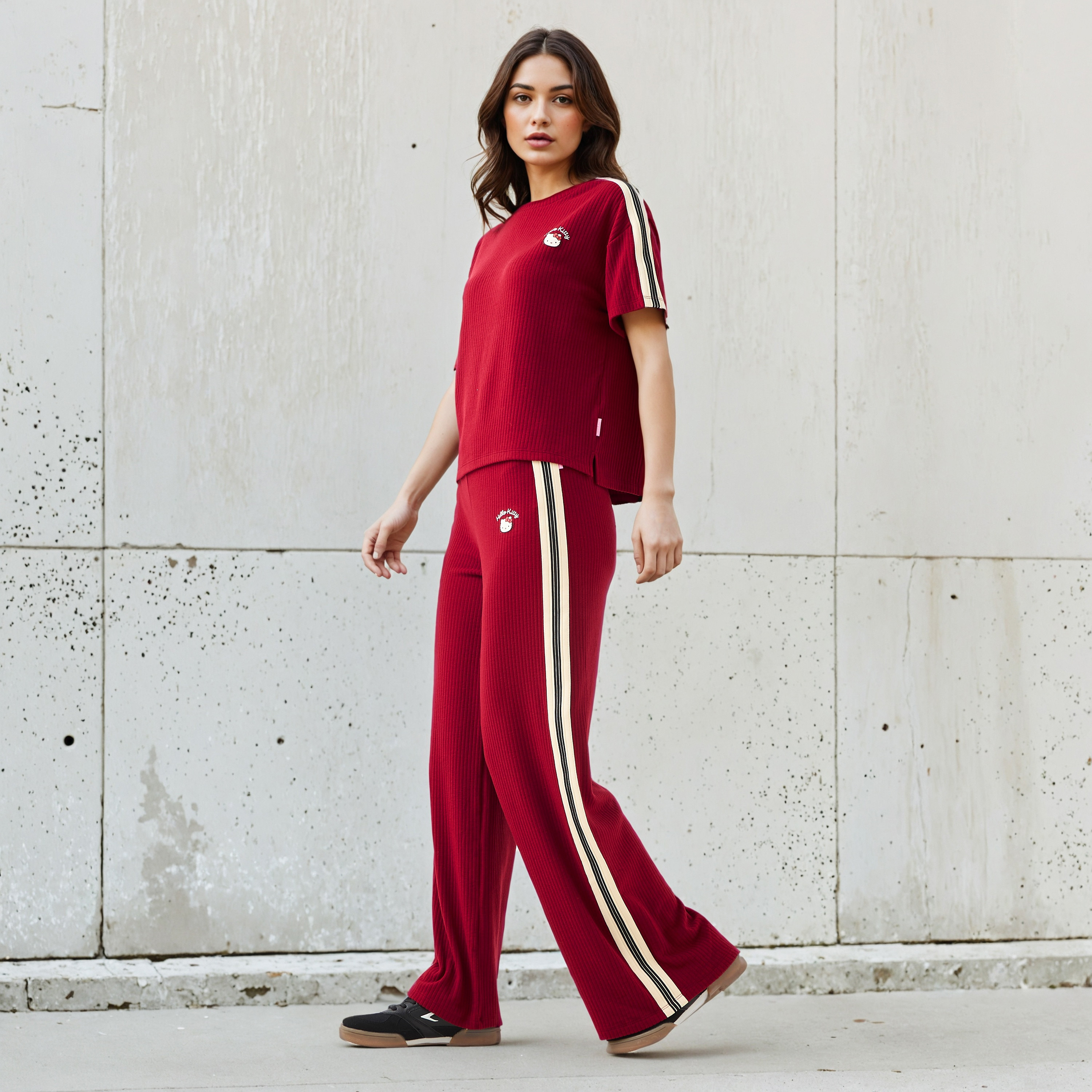 Hello Kitty Print Mid-Rise Track Pants-women-clothing-bottoms-trousers-image-2