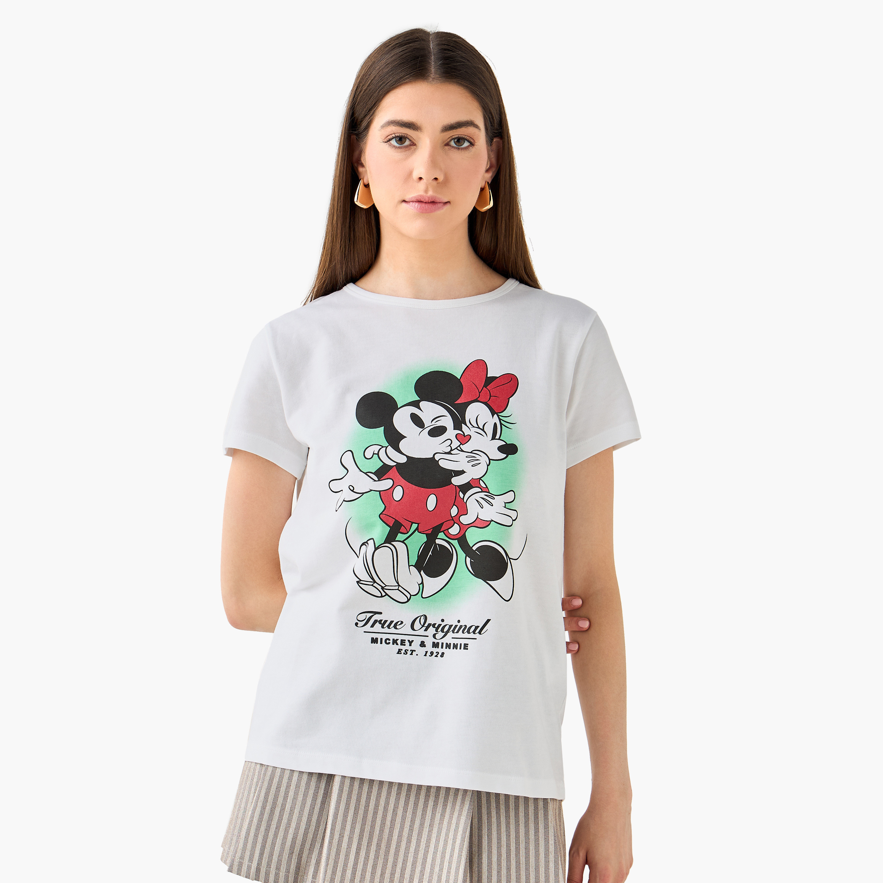 Mickey and Minnie Mouse Cotton T-shirt -women-clothing-tshirts-image-1