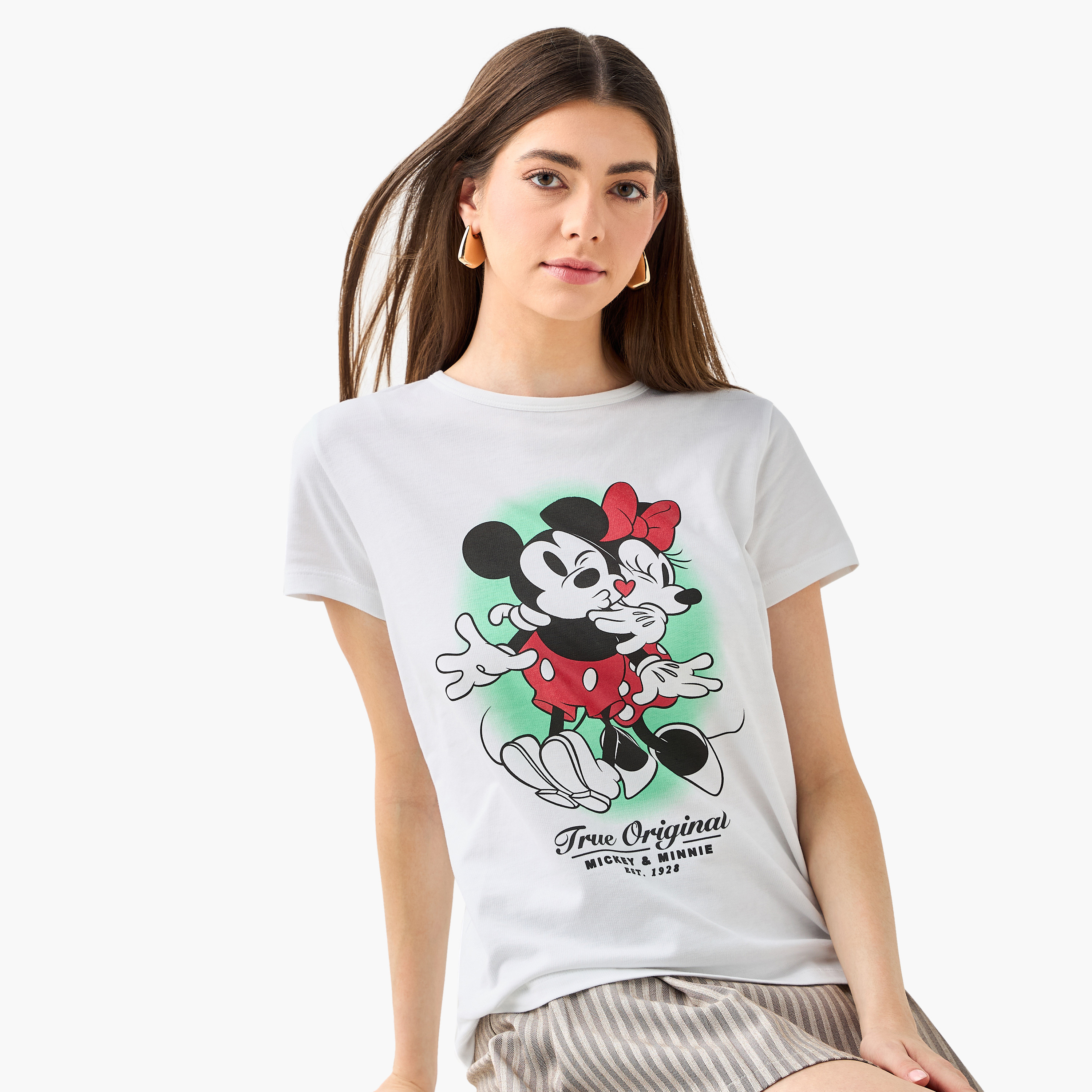 تيشيرت قطن بطبعات ميكي وميني ماوس-women-clothing-tshirts-image-4