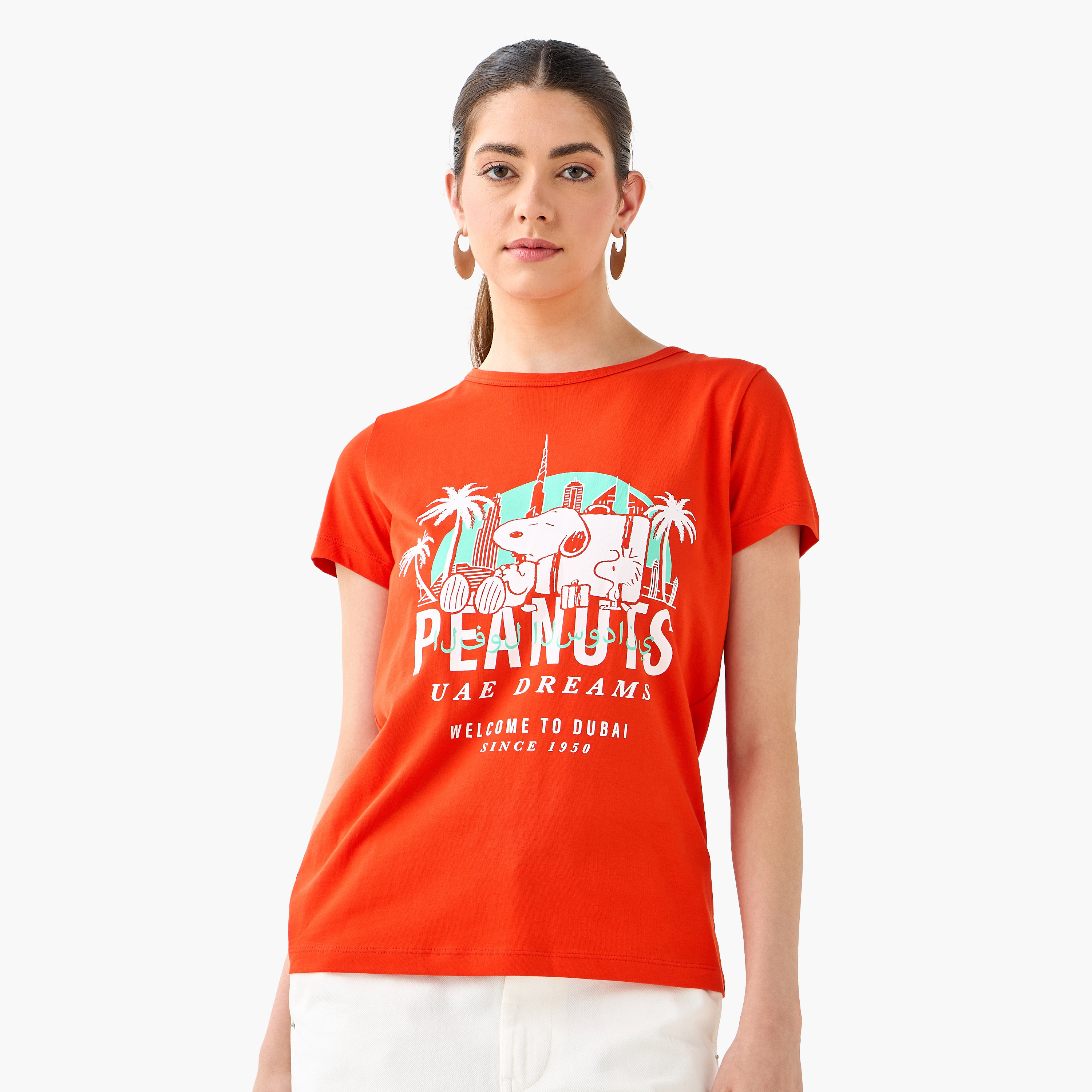 Peanuts Cotton T-shirt with UAE National Day Print-women-clothing-tshirts-image-1