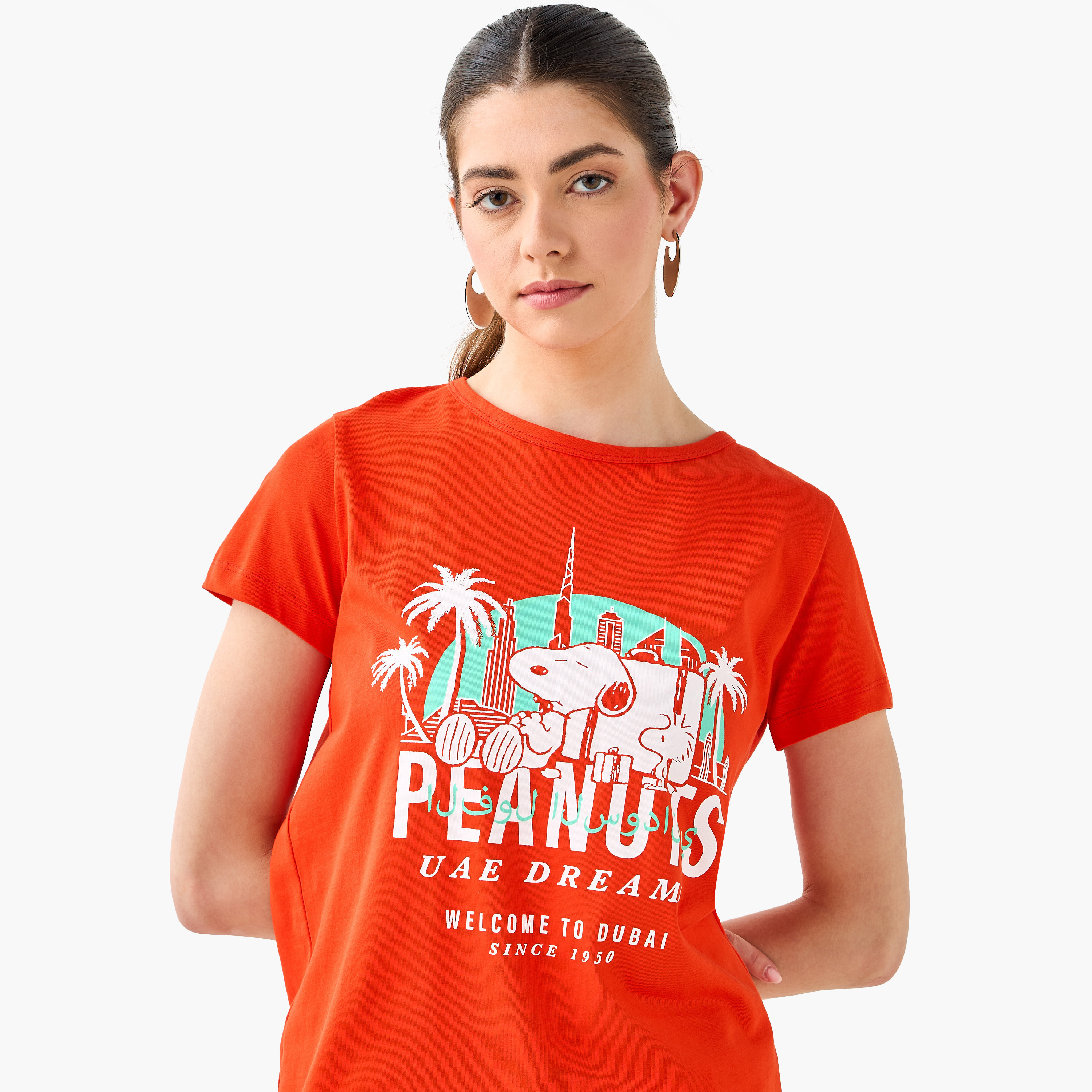 Peanuts Cotton T-shirt with UAE National Day Print-women-clothing-tshirts-image-4