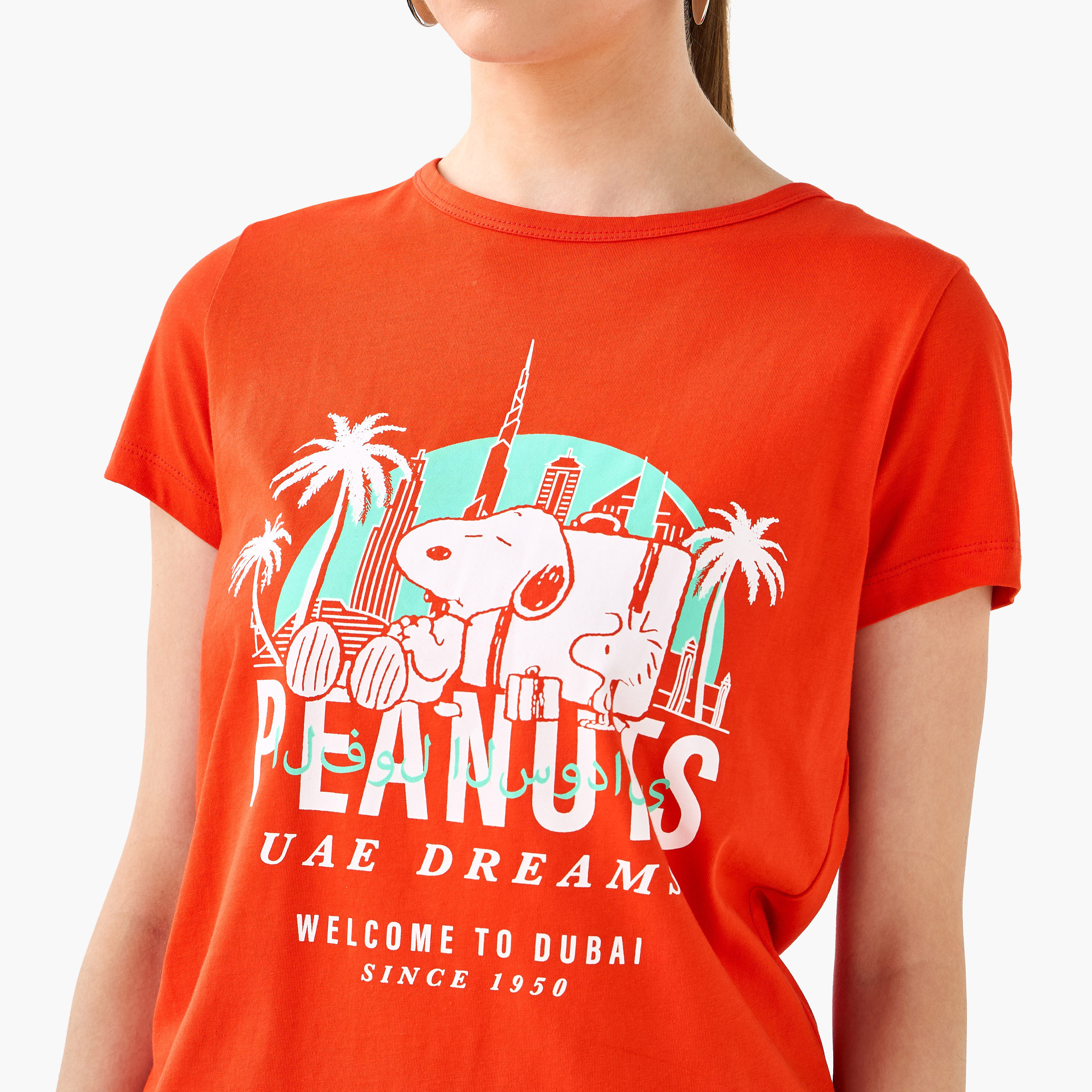 Peanuts Cotton T-shirt with UAE National Day Print-women-clothing-tshirts-image-5