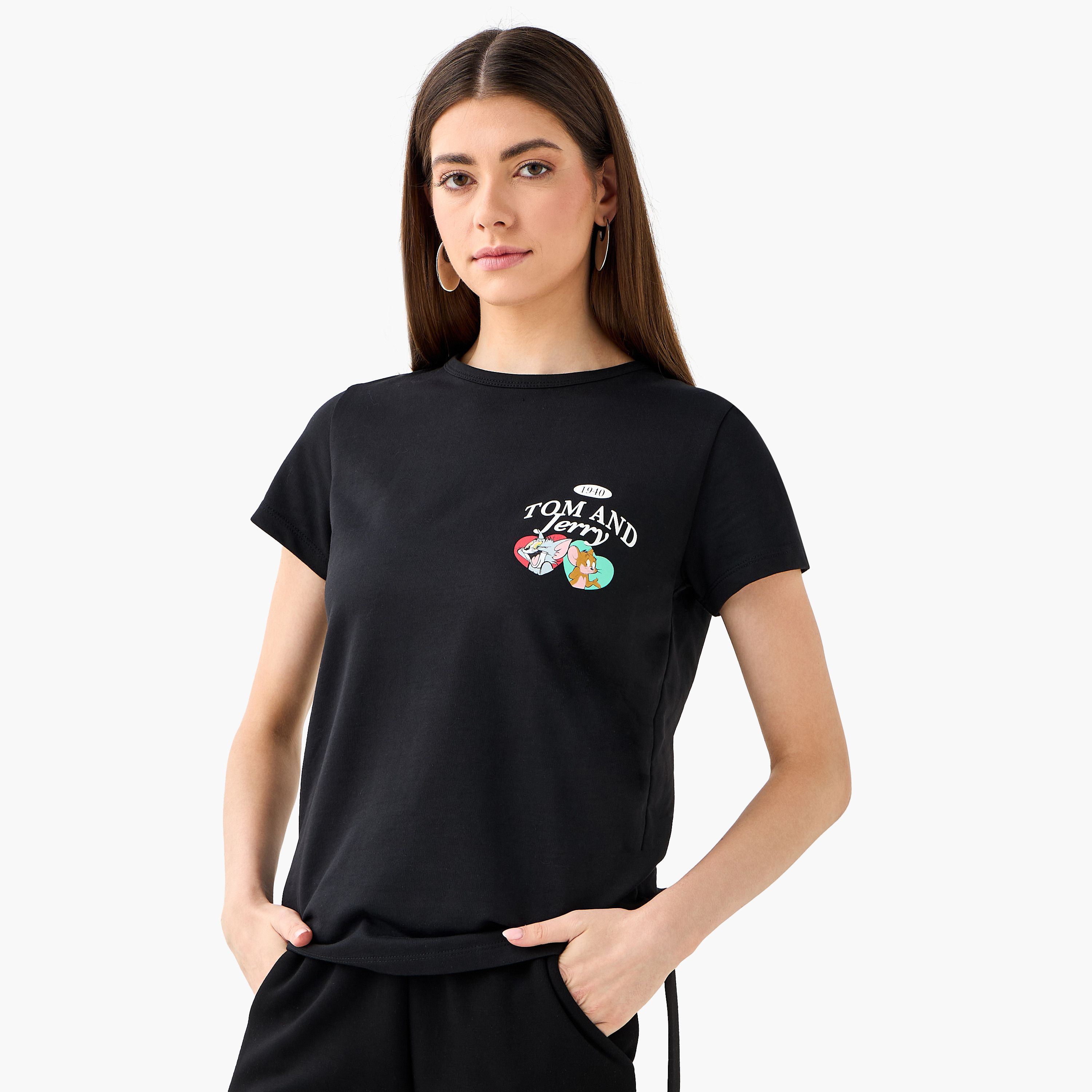 تيشيرت قطن بطبعات توم وجيري-women-clothing-tshirts-image-1