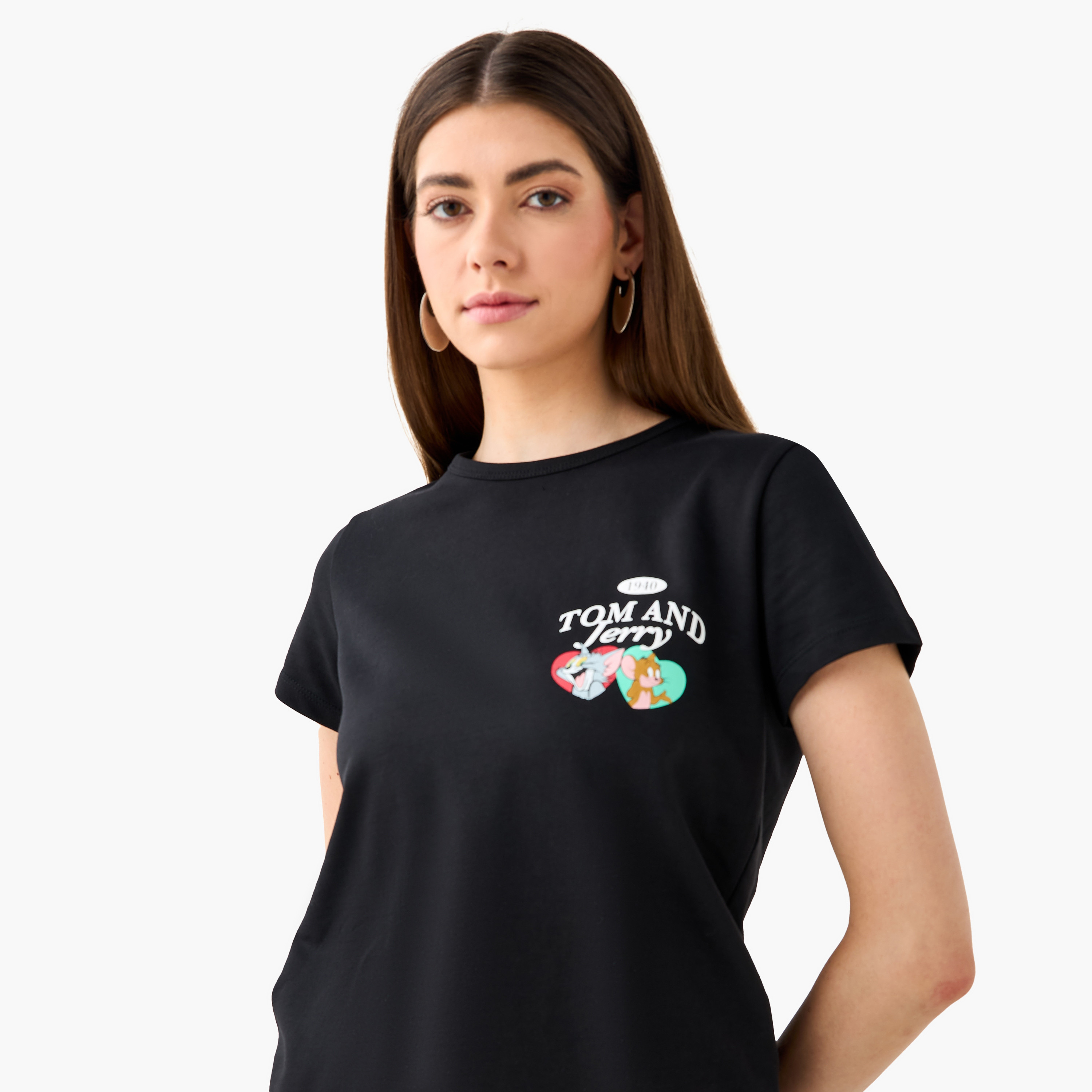 تيشيرت قطن بطبعات توم وجيري-women-clothing-tshirts-image-4