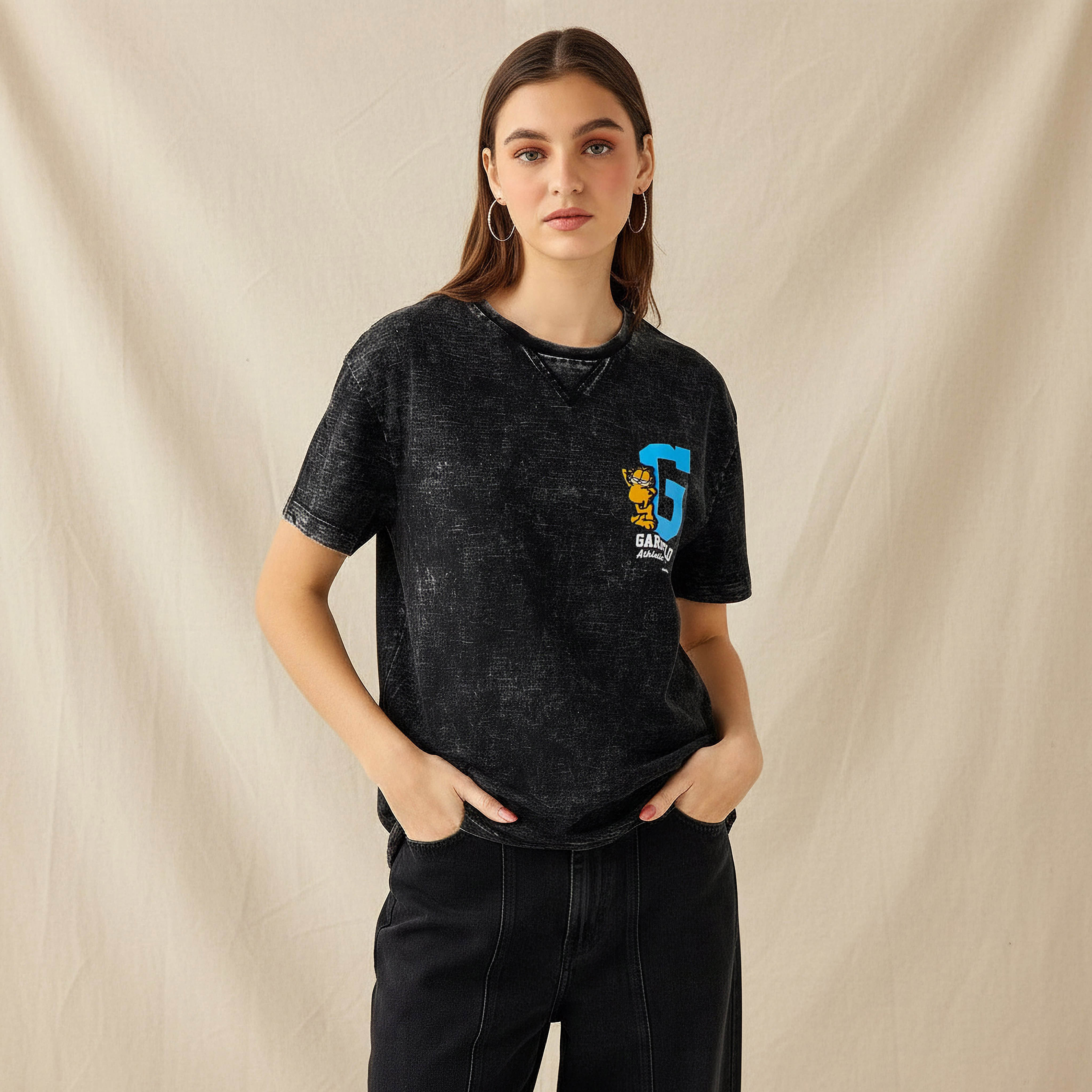Garfield Relaxed Fit Cotton Washed T-shirt-women-clothing-tshirts-image-1