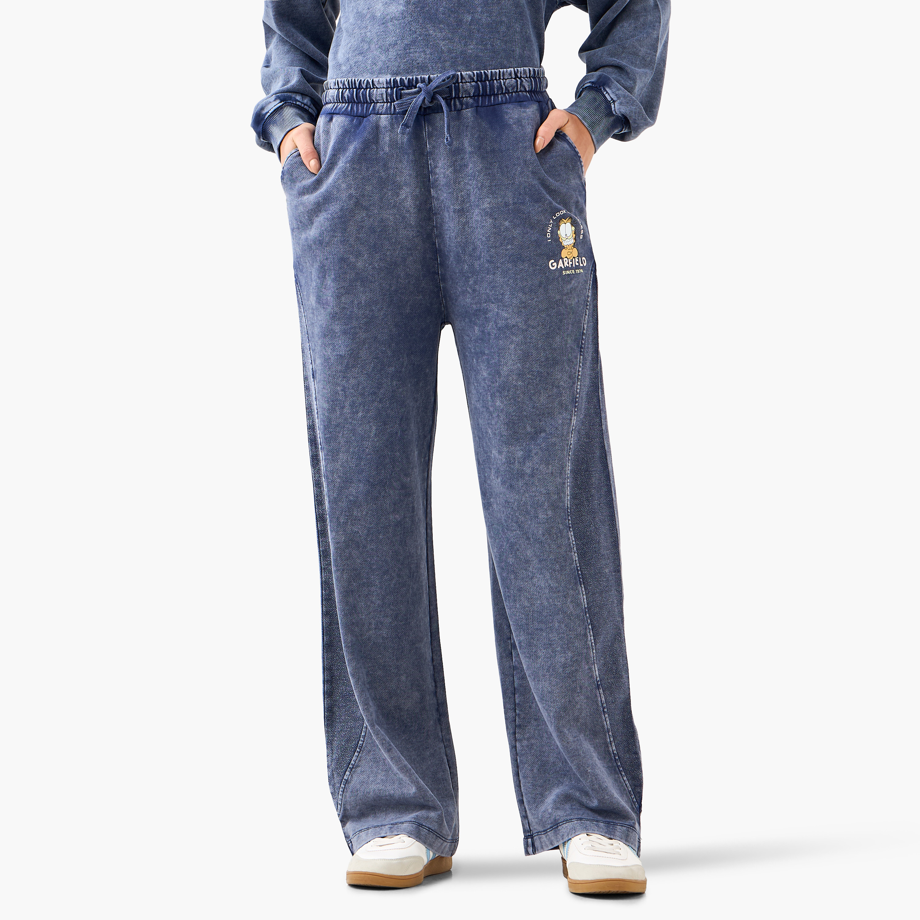 Garfield Wide Leg Comfort Waist Cotton Pants-women-clothing-coordsets-image-2