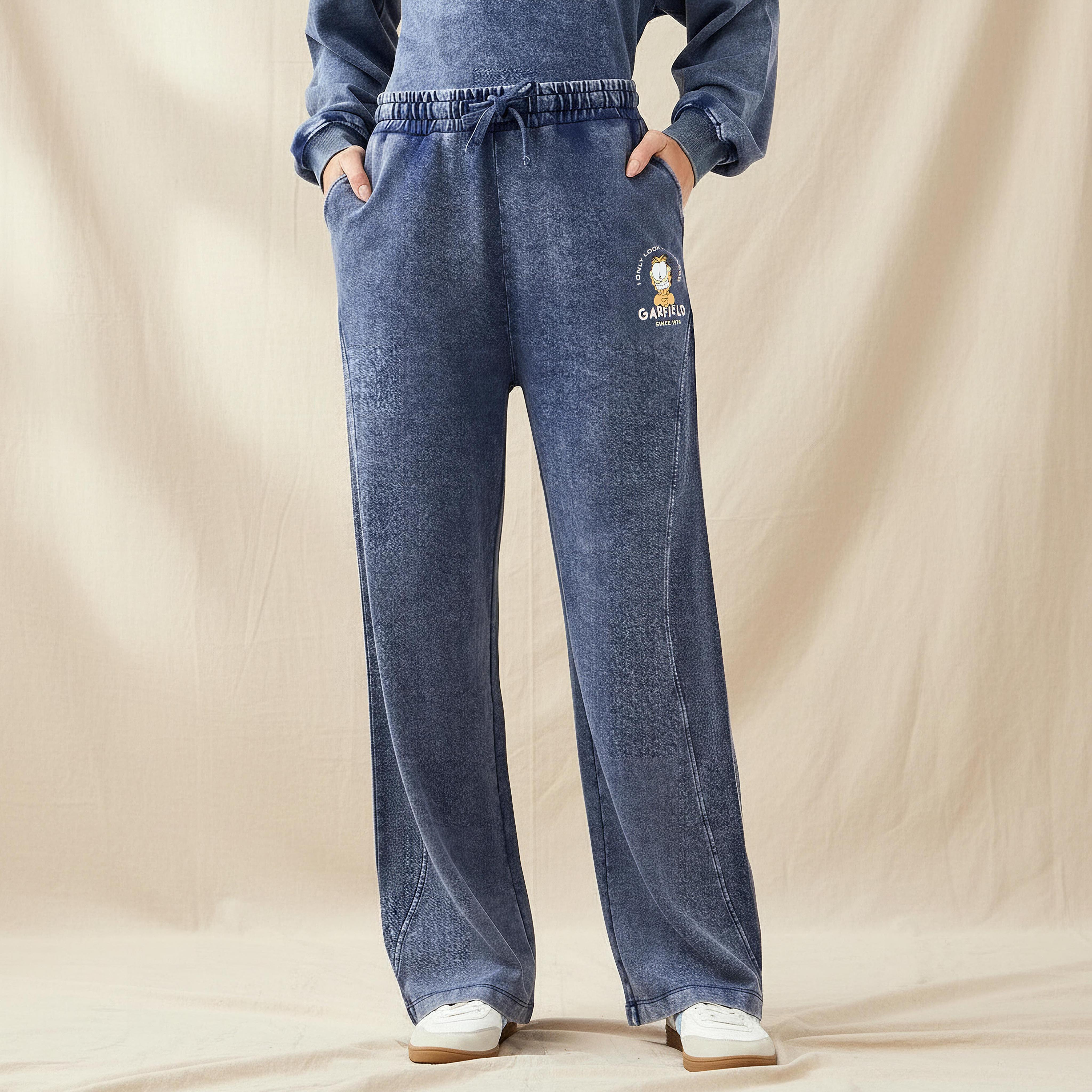 Garfield Wide Leg Comfort Waist Cotton Pants-women-clothing-coordsets-image-1