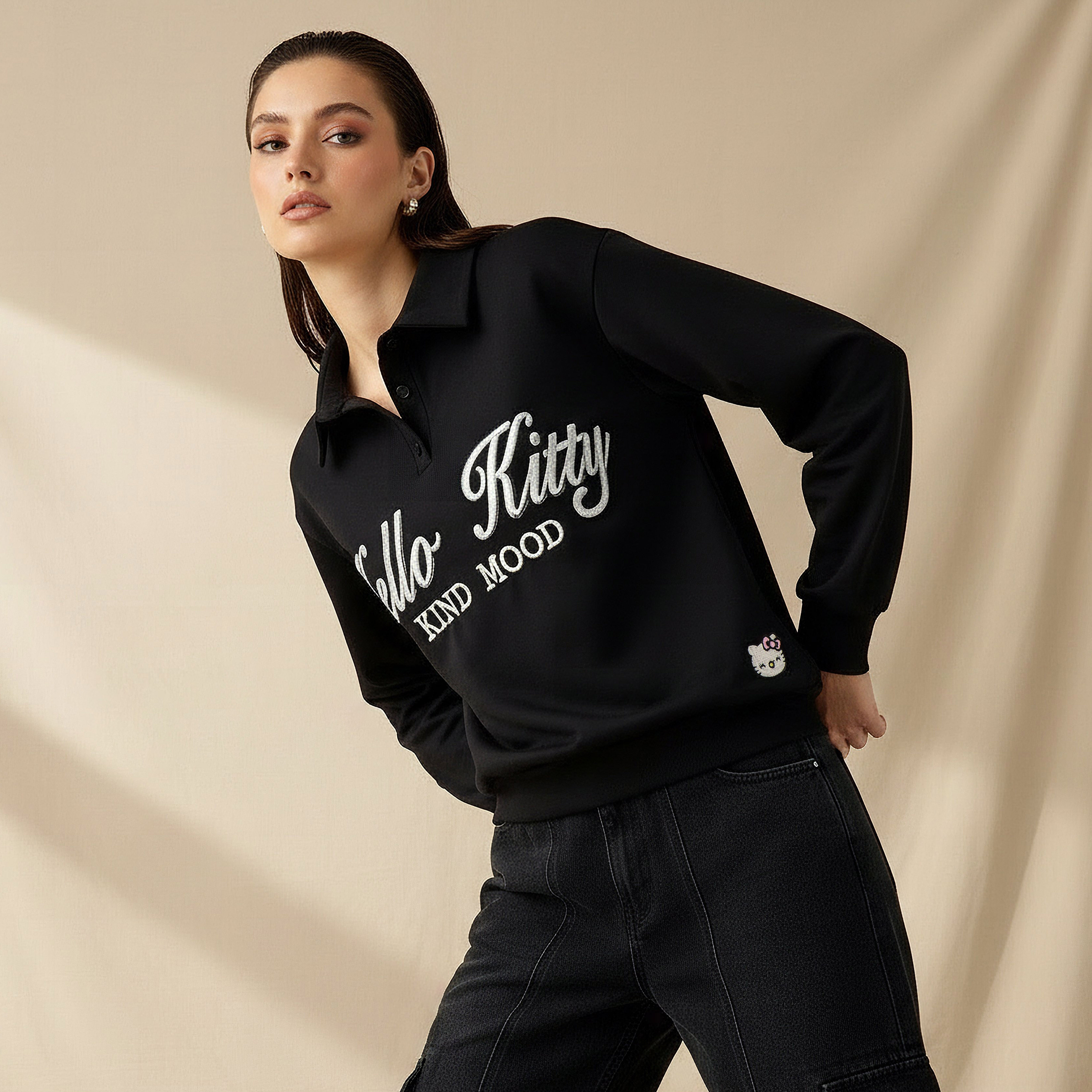 Hello Kitty Sweatshirt with Polo Collar-women-winterwear-hoodiesandsweatshirts-sweatshirts-image-1