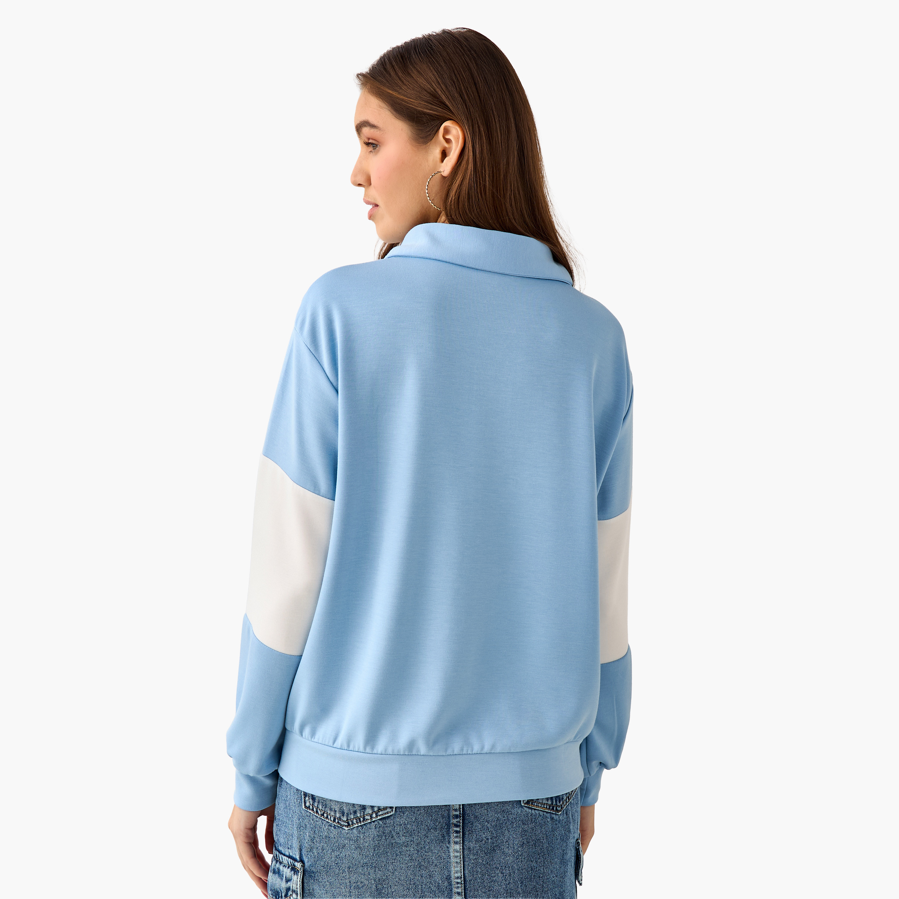 سويت شيرت ليلو وستيتش بقصة مريحة مع ياقة بولو-women-winterwear-hoodiesandsweatshirts-sweatshirts-image-4