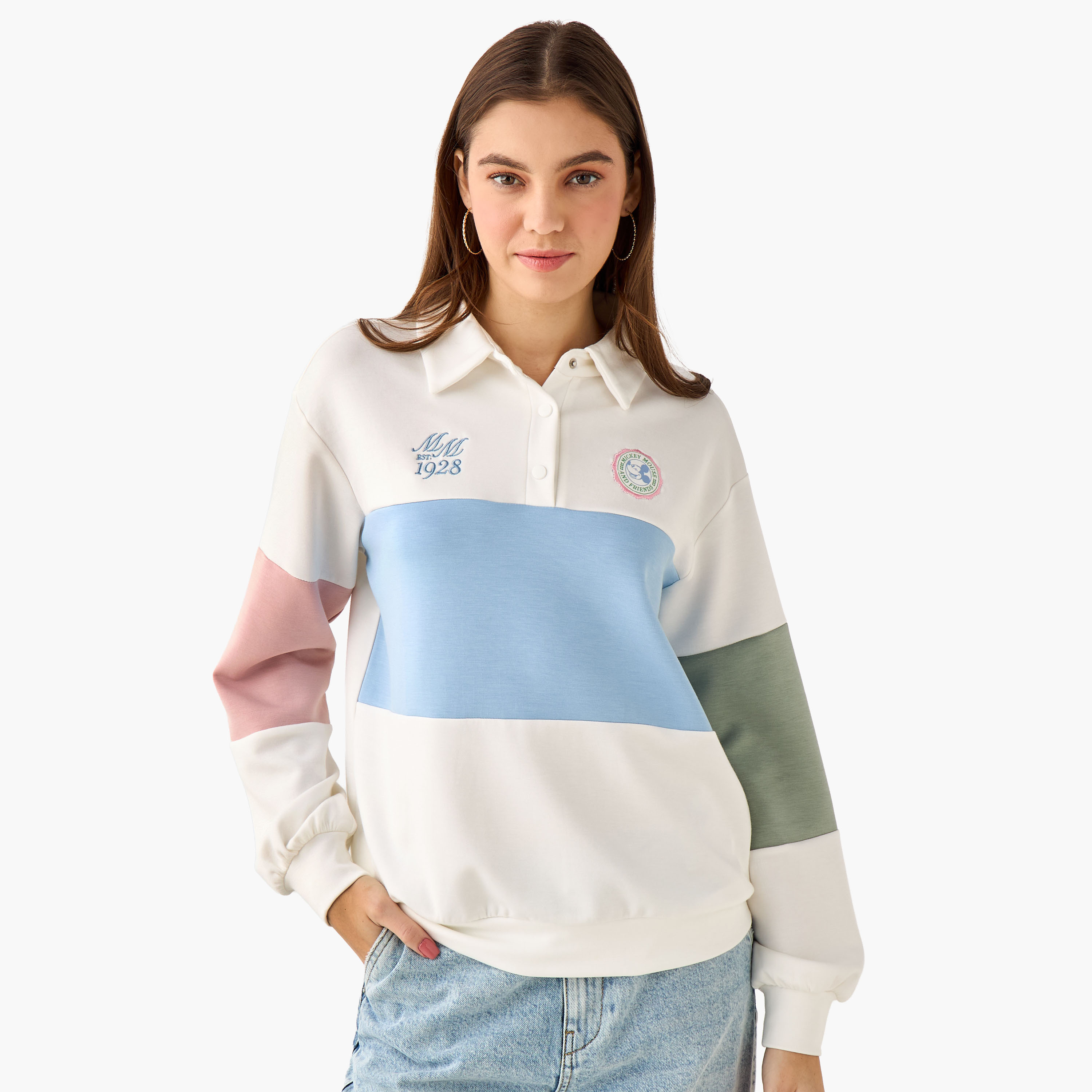 Mickey Mouse Sweatshirt with Polo Collar-women-winterwear-hoodiesandsweatshirts-sweatshirts-image-2