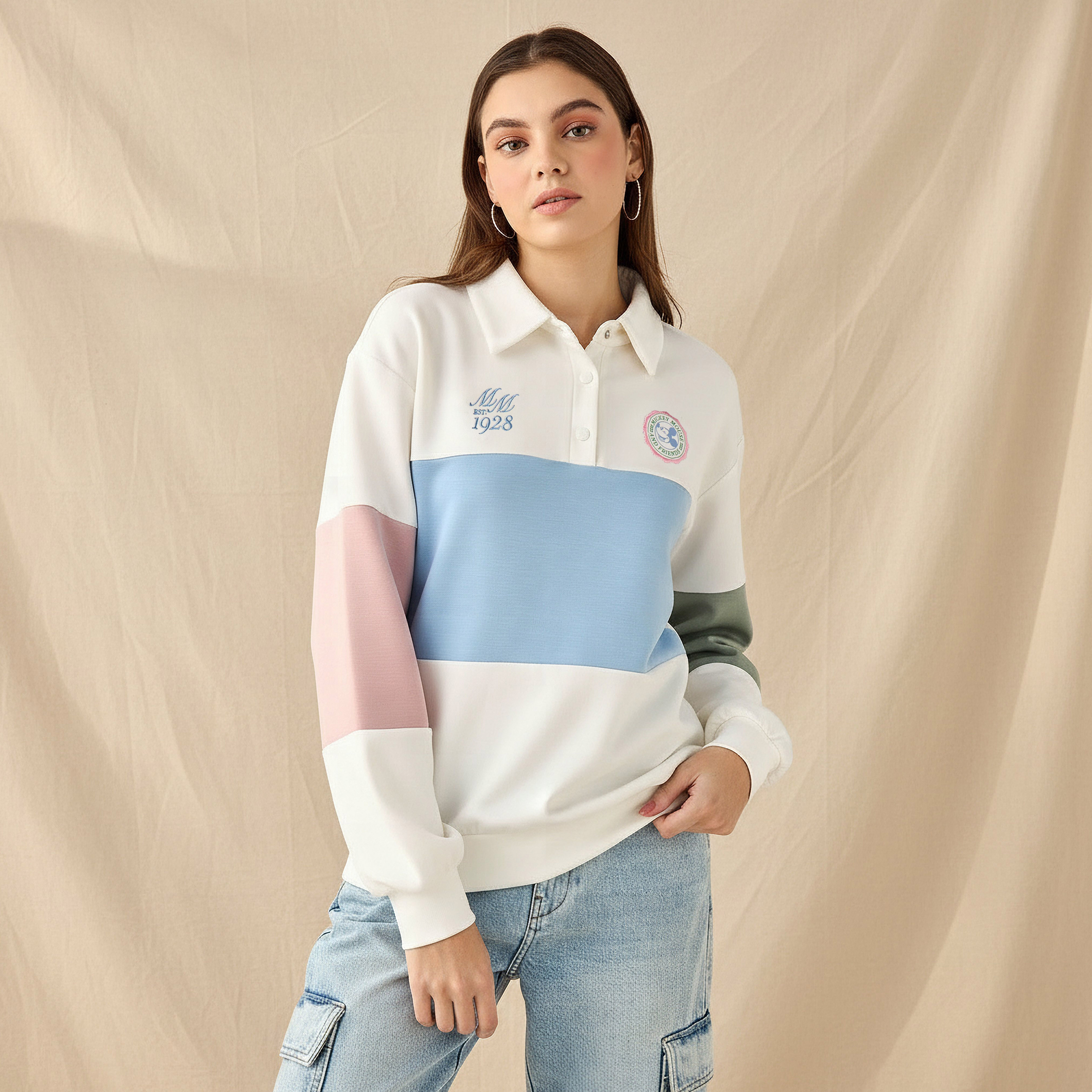 Mickey Mouse Sweatshirt with Polo Collar-women-winterwear-hoodiesandsweatshirts-sweatshirts-image-1