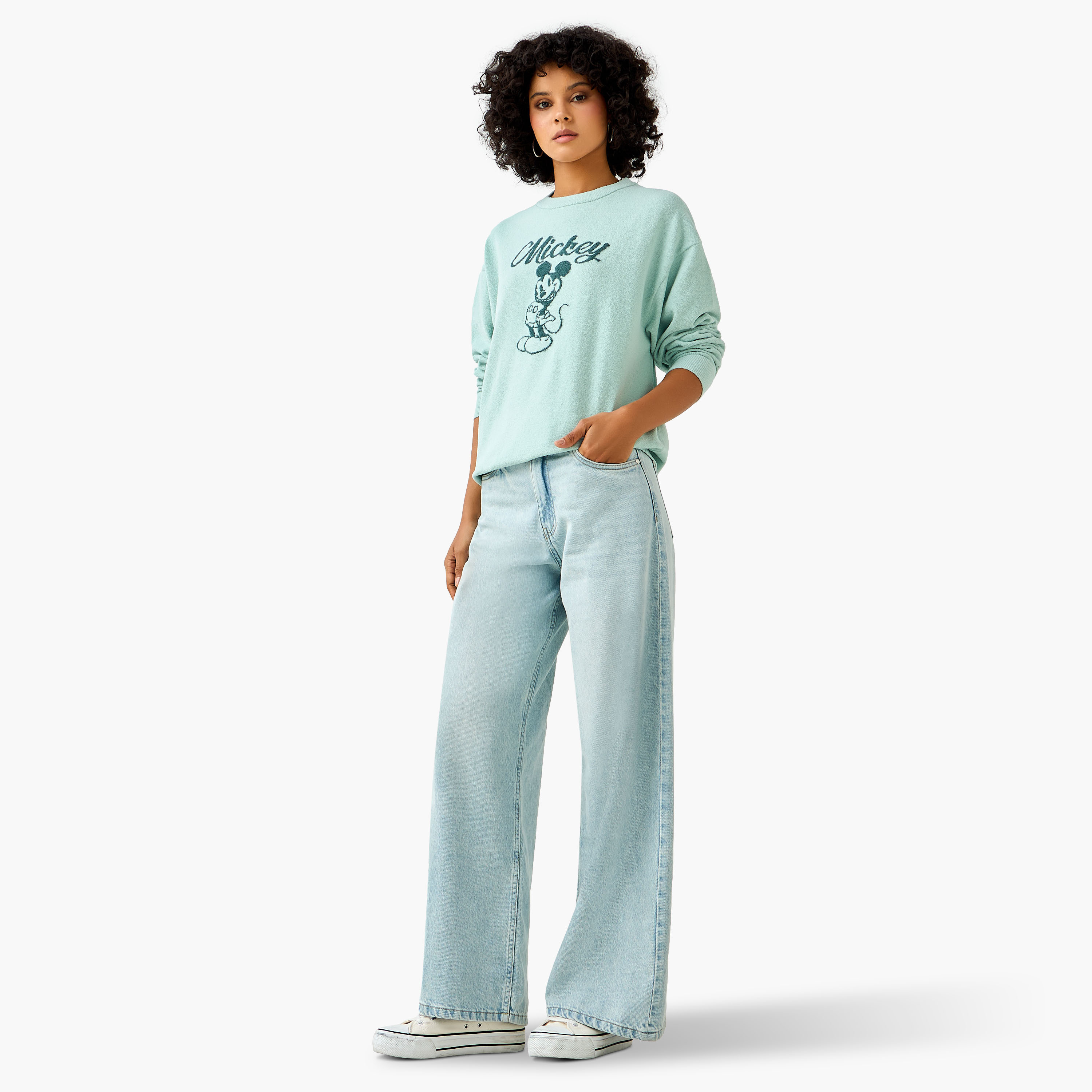 كنزة بياقة ضيقة وتزيينات ميكي ماوس-women-clothing-coordsets-image-4