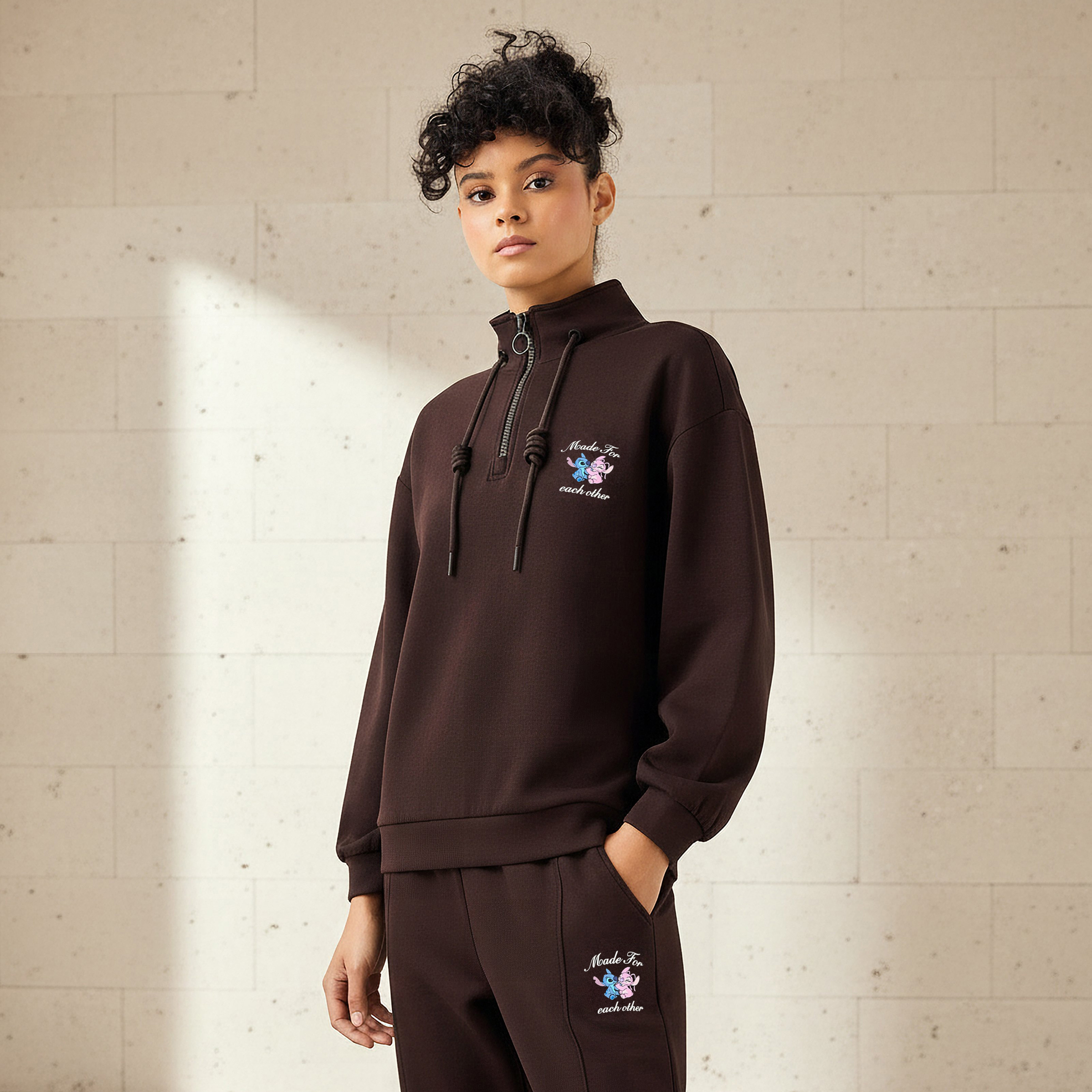 Lilo and Stitch Sweatshirt with Half Zip -women-clothing-coordsets-image-1