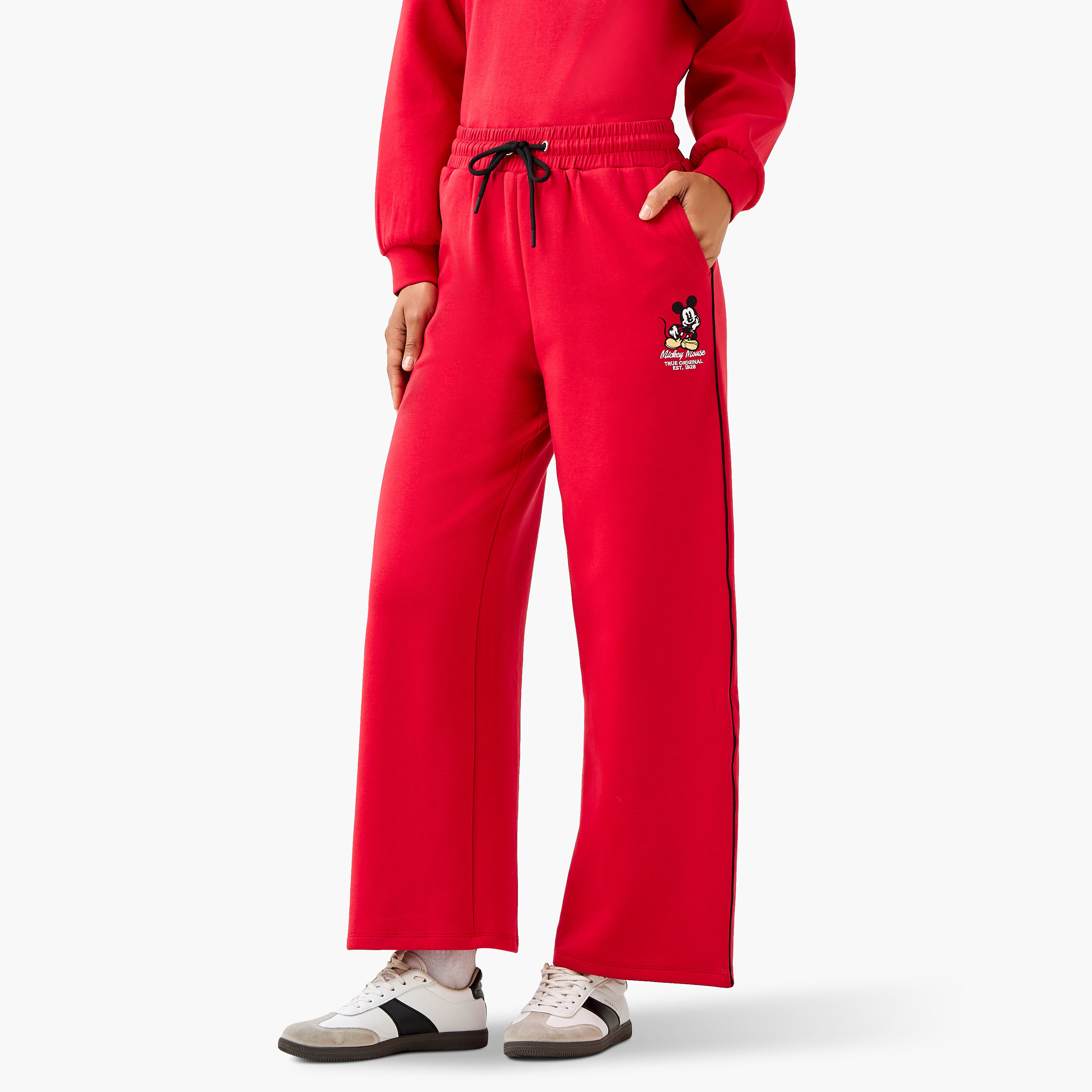 Mid-Rise Cotton Trousers with Mickey Mouse Embroidery-women-clothing-coordsets-image-2